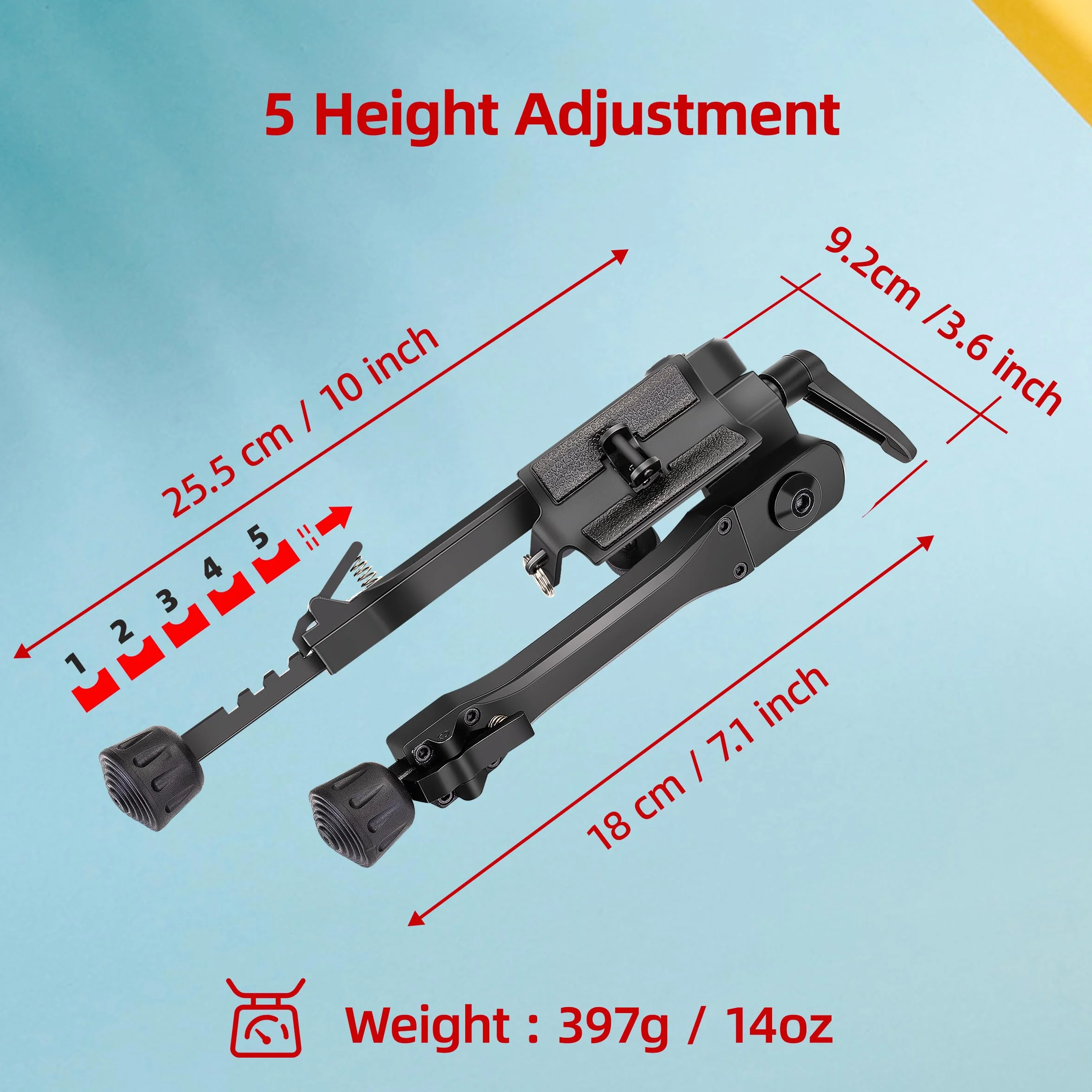 Bipied pivotant inclinable avec 3 adaptateurs, adaptateur à vis 6,35 mm pour appareil photo pour activités de plein air, 7-10"