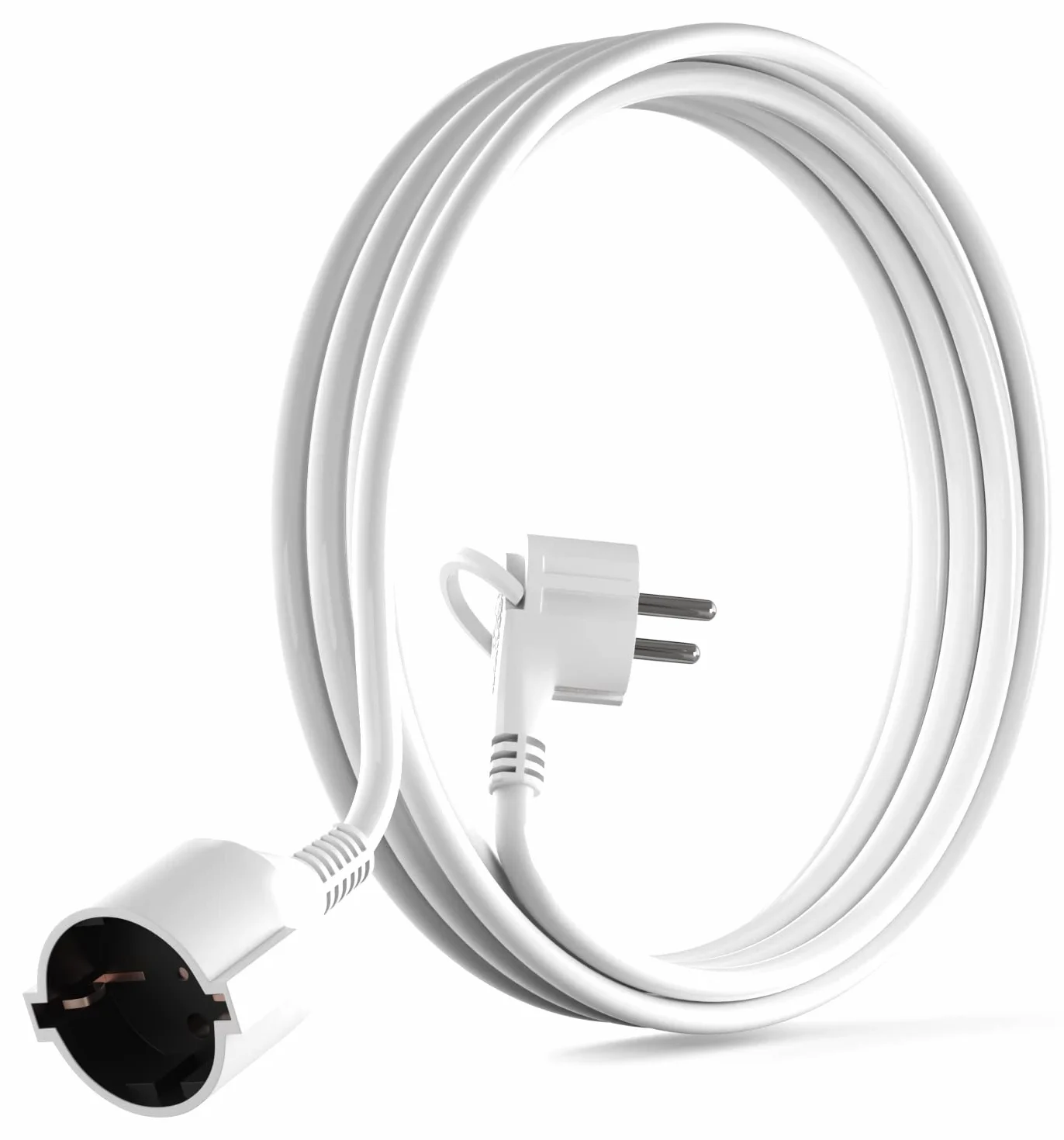 MutecPower 2m Rallonge Schuko avec fiche Plate coudée à 90° avec Contact de Protection jusqu'à 250V 16A rallonge de câble IP20 avec Contacts de Terre - Prolongateur de 2 mètres Blanc