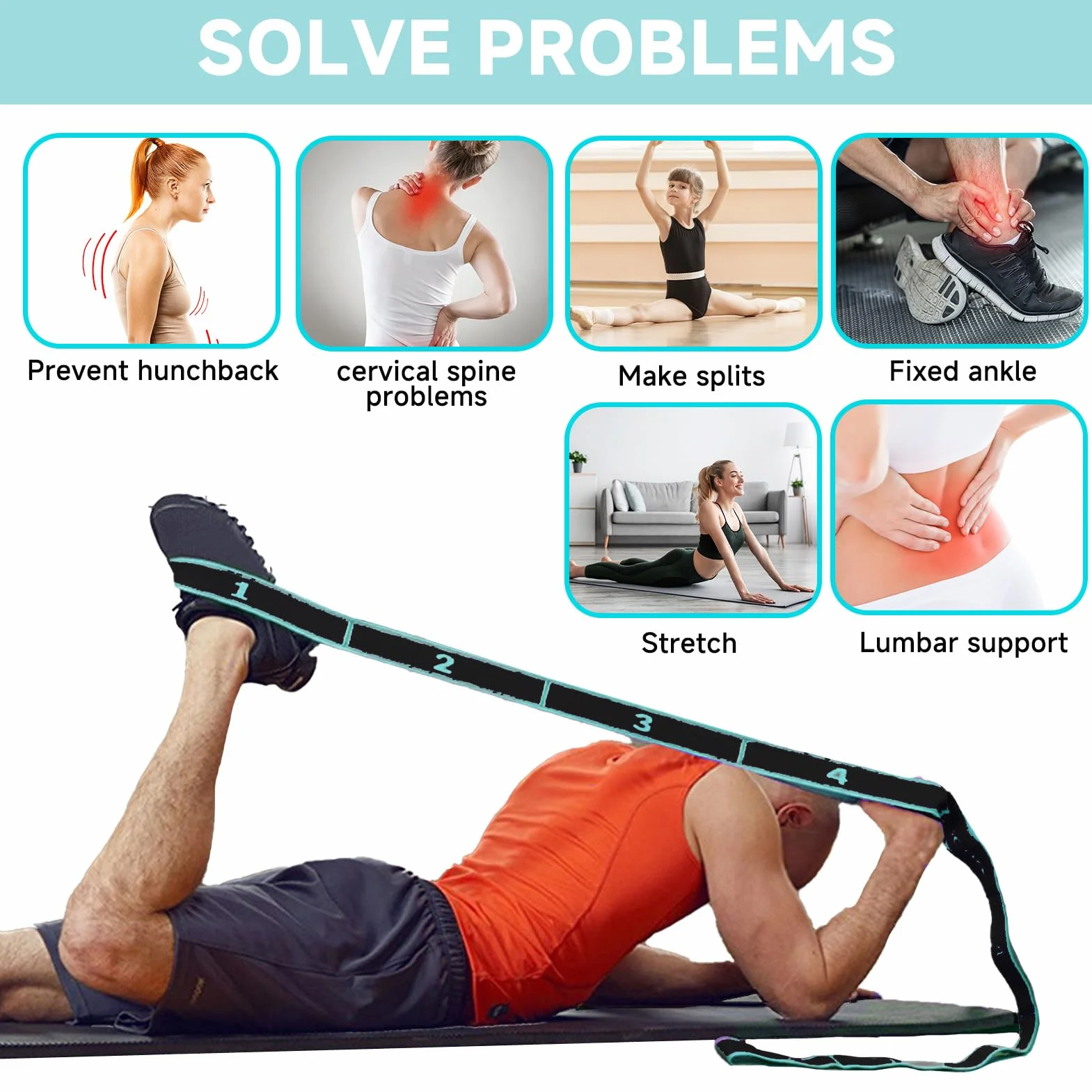 Élastique de Danse Sport avec 9 Boucles Bande Résistance Fitness Étirements Yoga Bleu