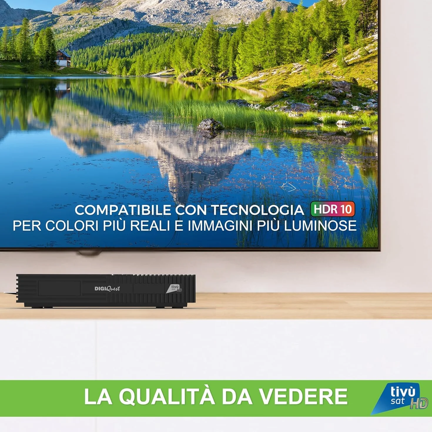 DIGIQUEST Décodeur Tivùsat Ti9, DVB-S2 | VOITURE INSTALLANTE | Double télécommande 2 en 1 dont une avec grandes touches | Carte intelligente Tivùsat incluse | HDR |Fonction d'enregistrement activable