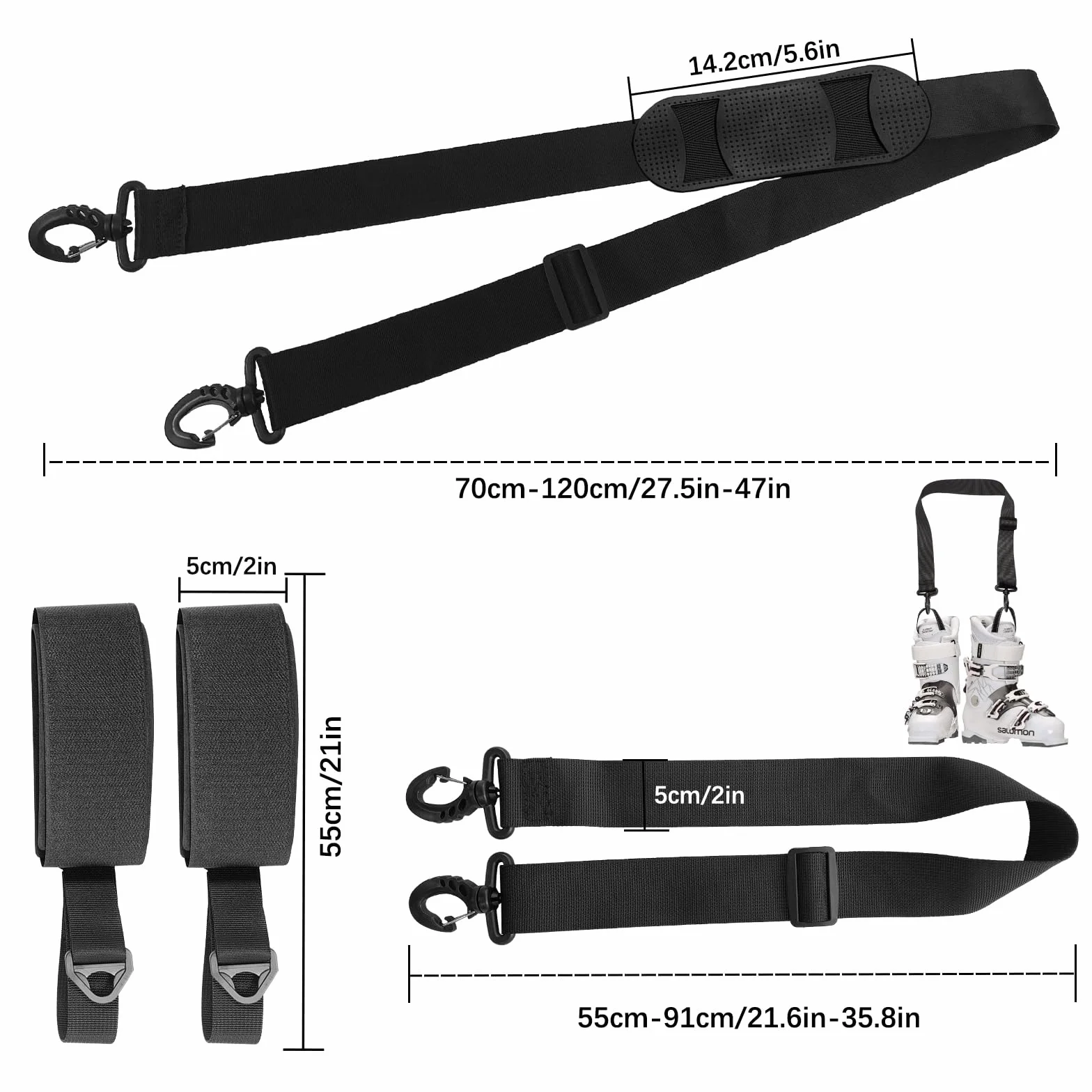 Sangle de Ski Réglable Bandoulière Porte-Équipement