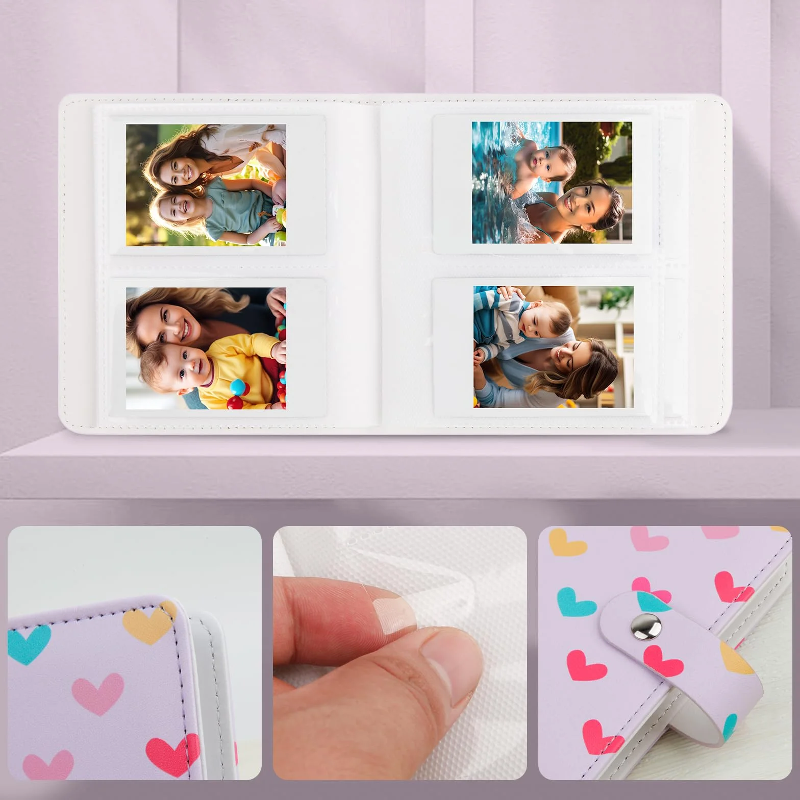 156 Album Photo pour Instax Mini Film(54 x 86 mm),2x3 inch livre d'images Compatible avec Polaroid Zink et HP Sprocket Instant Photo Paper,K-pop Photocards (Violet, 112 Pochettes)