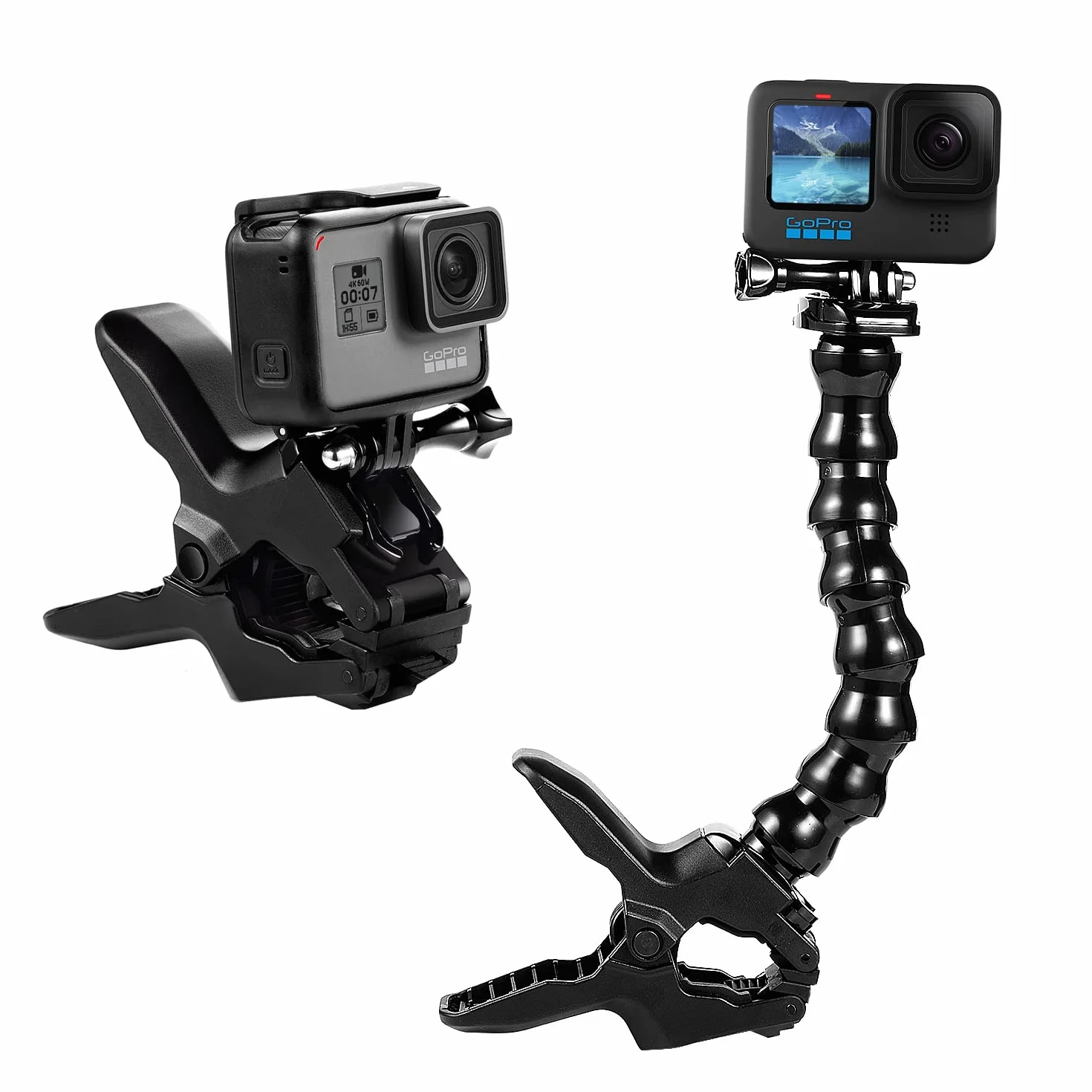 Suptig Mâchoires Flexibles - Support col de Cygne pour caméras d'action GoPro Hero 13/Hero 12/Hero 11/Hero 10/9/8/7/6/5/4 Session Hero 3+ Hero 3, DJI osmo, Akaso, Insta 360, Arlo Pro Arlo Go