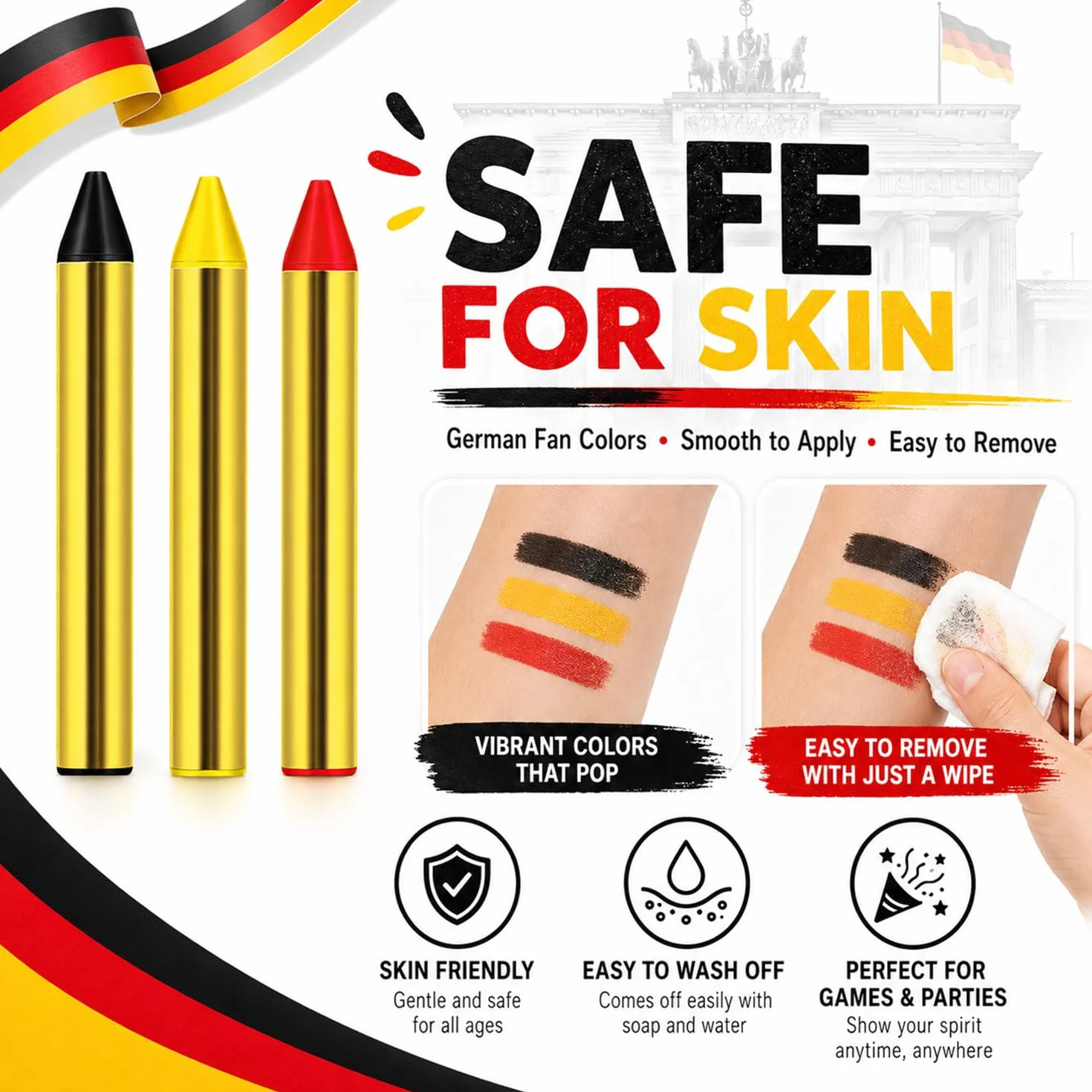 Sunshine smile Lot de 2 crayons de maquillage Coupe du monde 2026 Noir/rouge/jaune