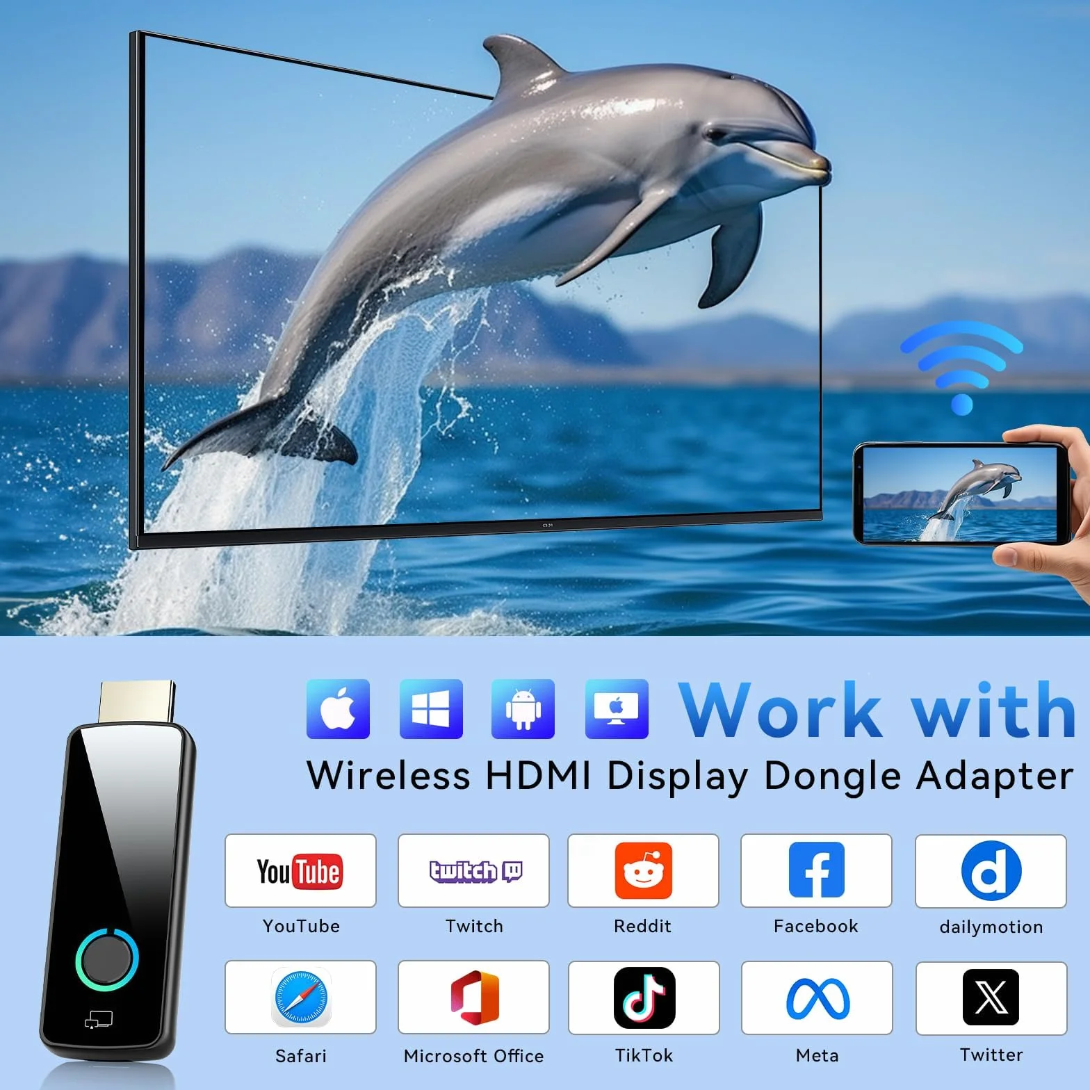 4K Bezprzewodowy Dongle HDMI, Airplay, Miracast, DLNA, Google Casting, 5GHz WiFi