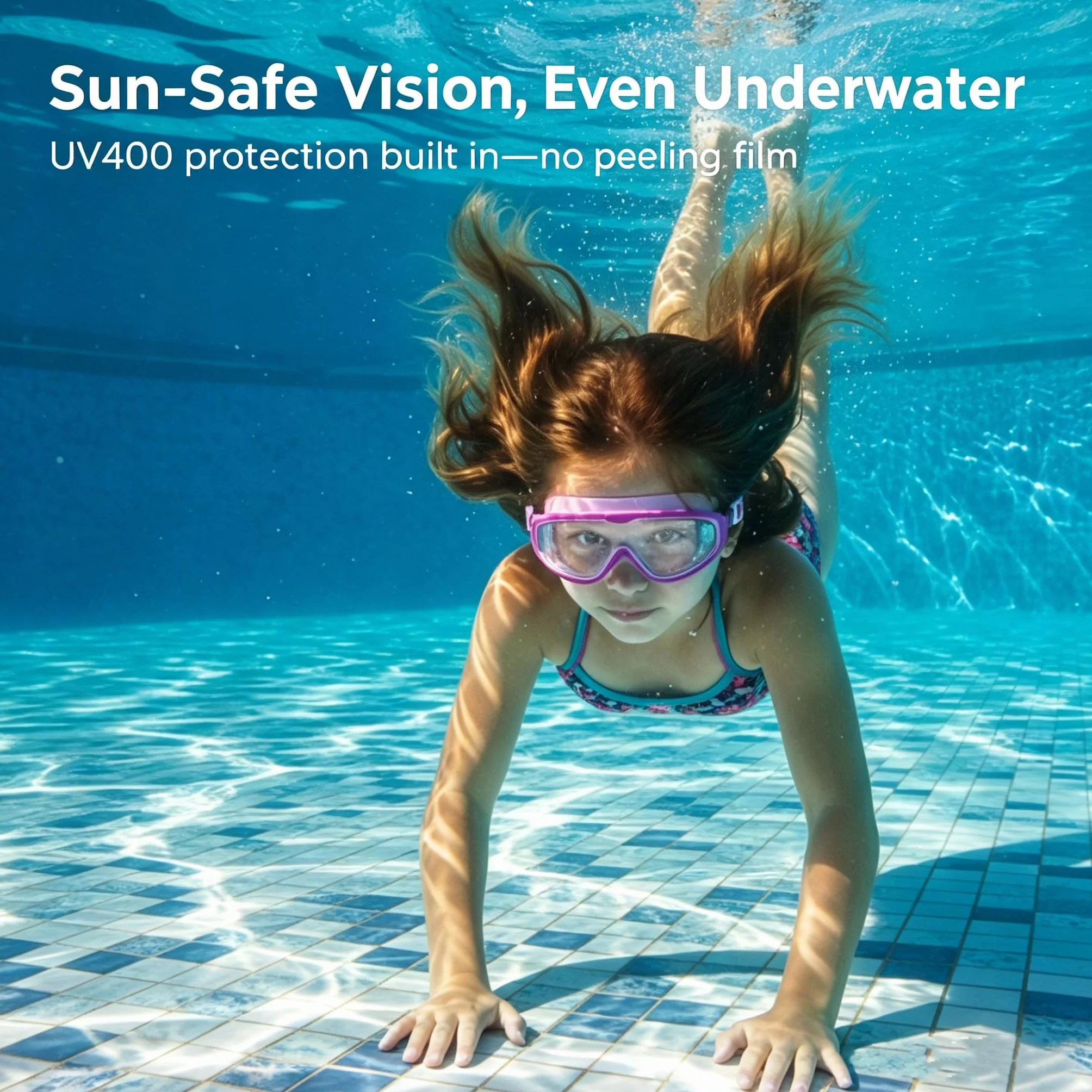 Lunettes de Natation Enfants Grand Cadre Anti-Buée Protection UV Réglage Rapide Silicone Unisexes 3-14 Ans