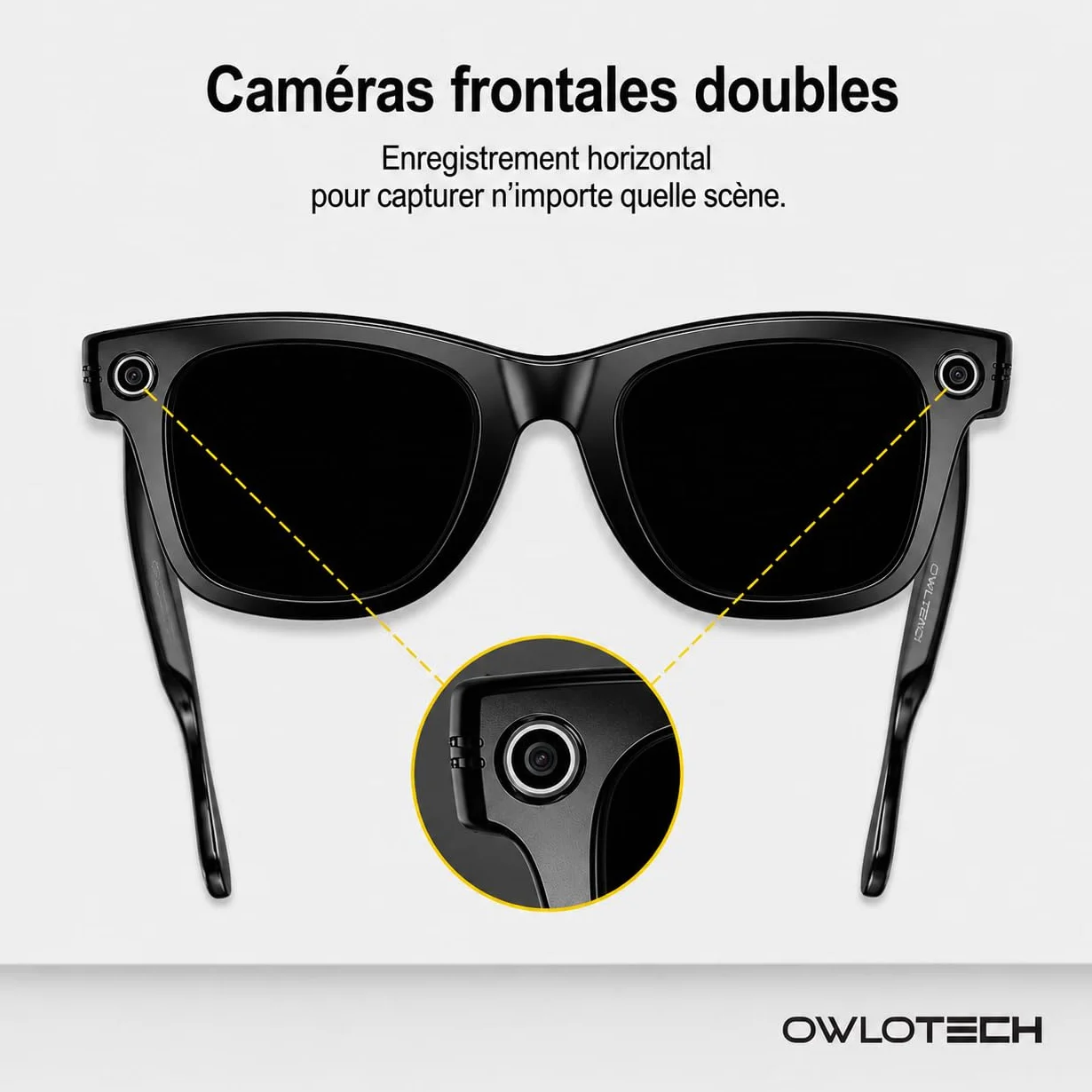 Lens AI Lunettes intelligentes avec appareil photo 32 Mpx, 32 Go, WiFi et Bluetooth, traduction en temps réel, contrôle vocal et tactile, IP65 (verre photochromique)