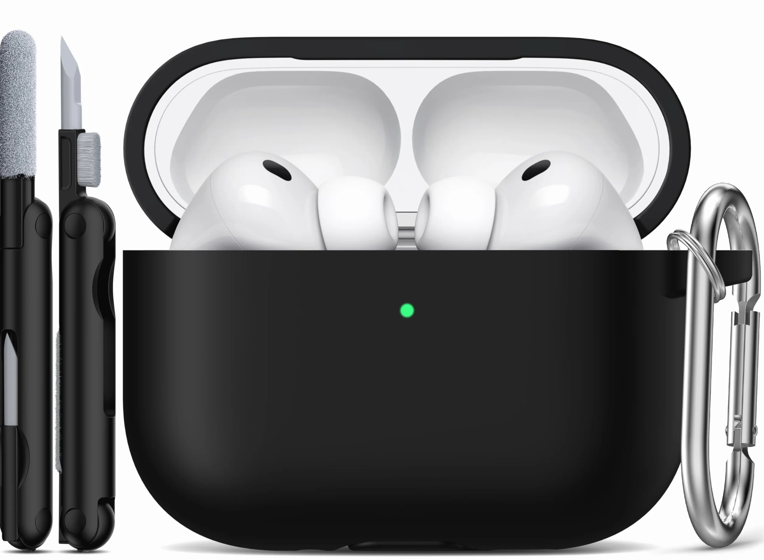 Coque AirPods Pro 3 Silicone Souple Protection Apple AirPods Pro 3e génération Noir avec Kit de Nettoyage Porte-clés