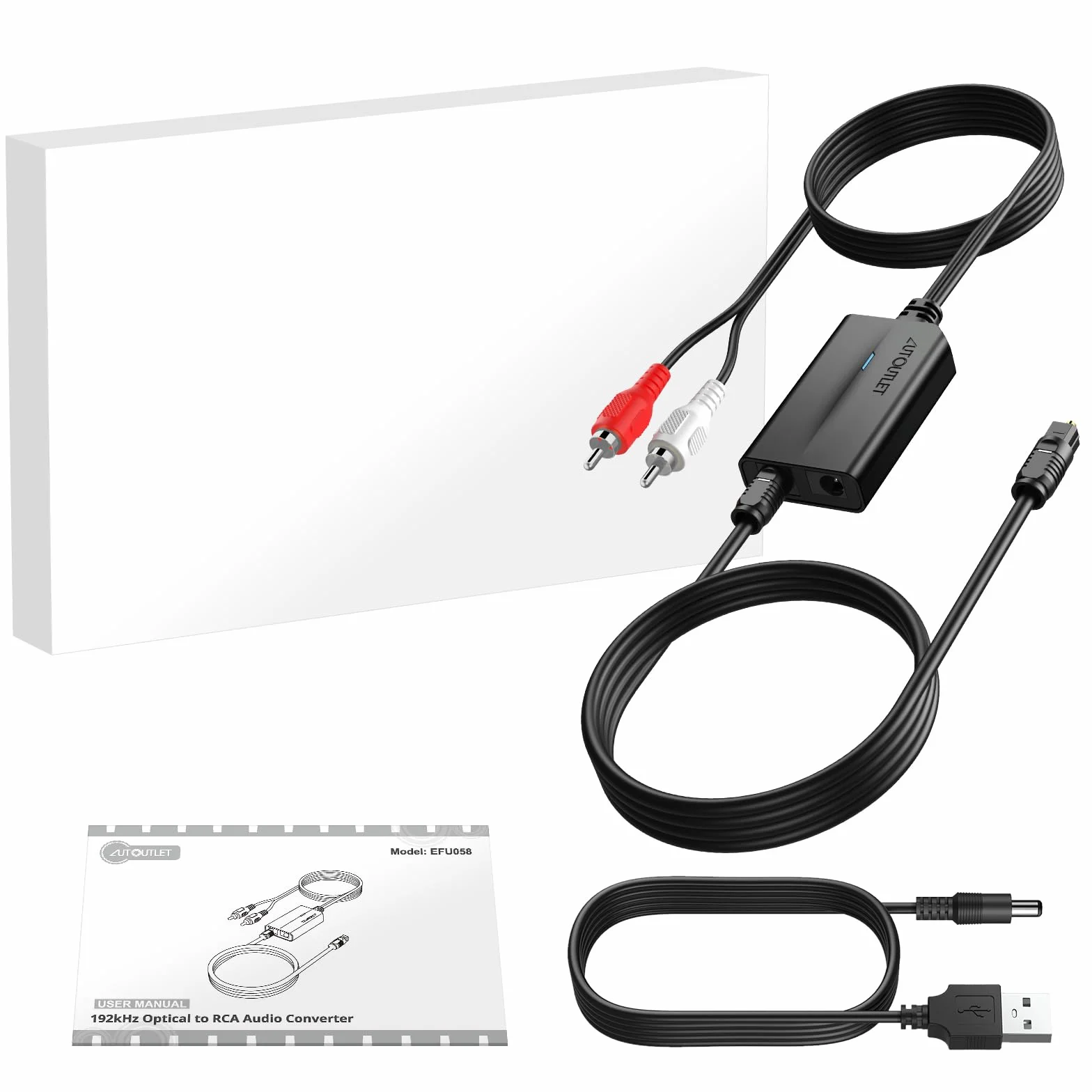AUTOUTLET Convertisseur Audio Numérique Analogique 192kHz DAC Coaxial Optique SPDIF vers RCA Câble 0,8m + 1m pour HDTV DVD Blu-ray Sky
