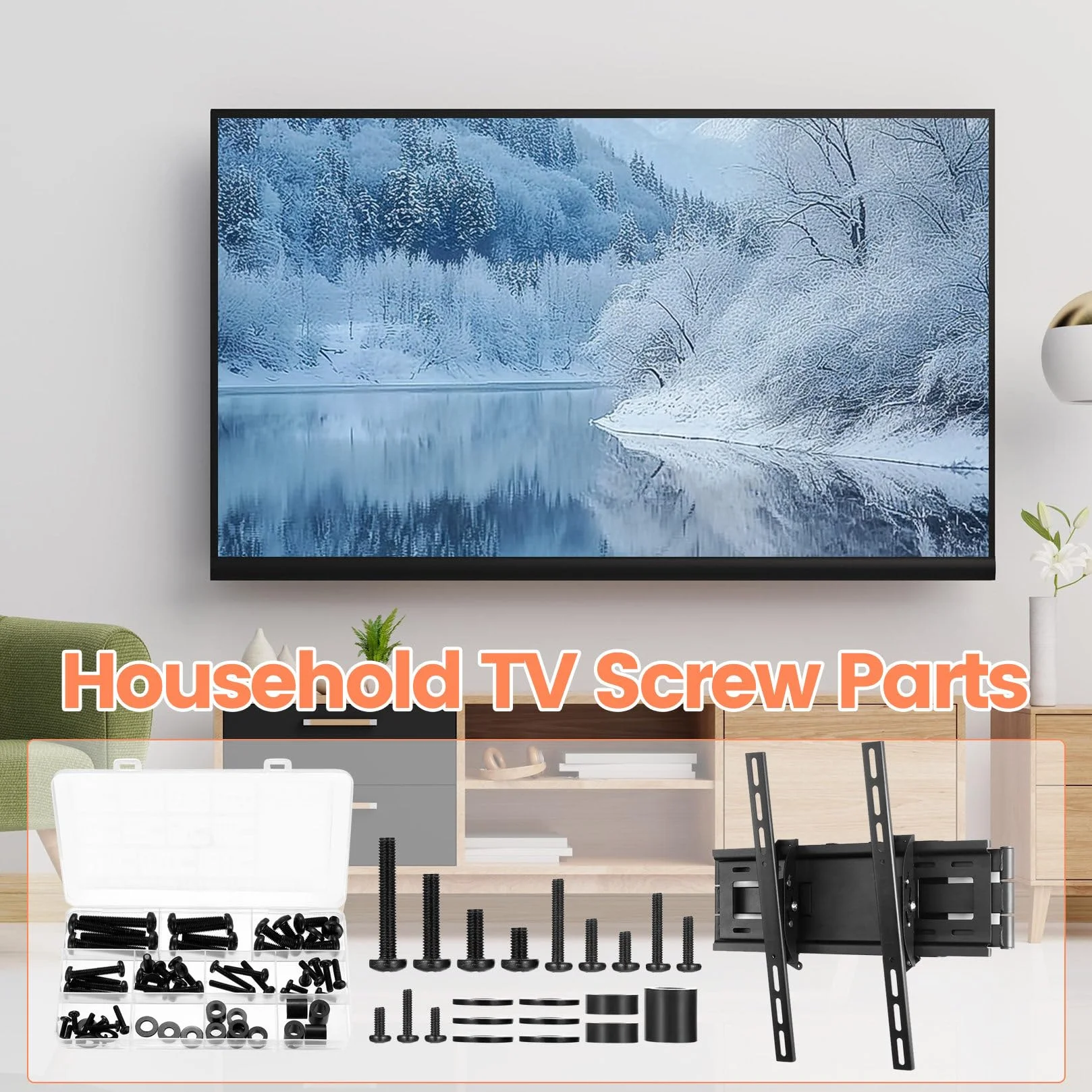 Ensemble de vis VESA BOJIUKEJI, M4 M5 M6 M8, 68 pièces, Noir, pour montage mural TV et support moniteur jusqu'à 80 pouces, avec entretoise