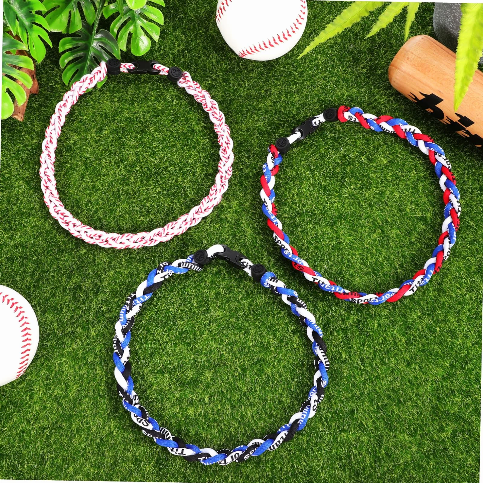 Collier Accessoires Sportifs Baseball Corde en Tressé pour Hommes 3 Pièces