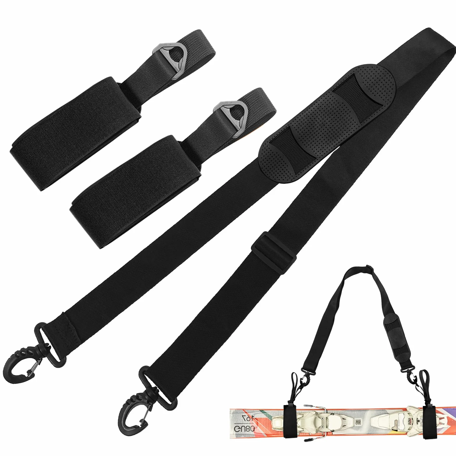 Sangle de Ski Réglable avec Bandoulière Rembourrée pour Transport de Skis et Bâtons