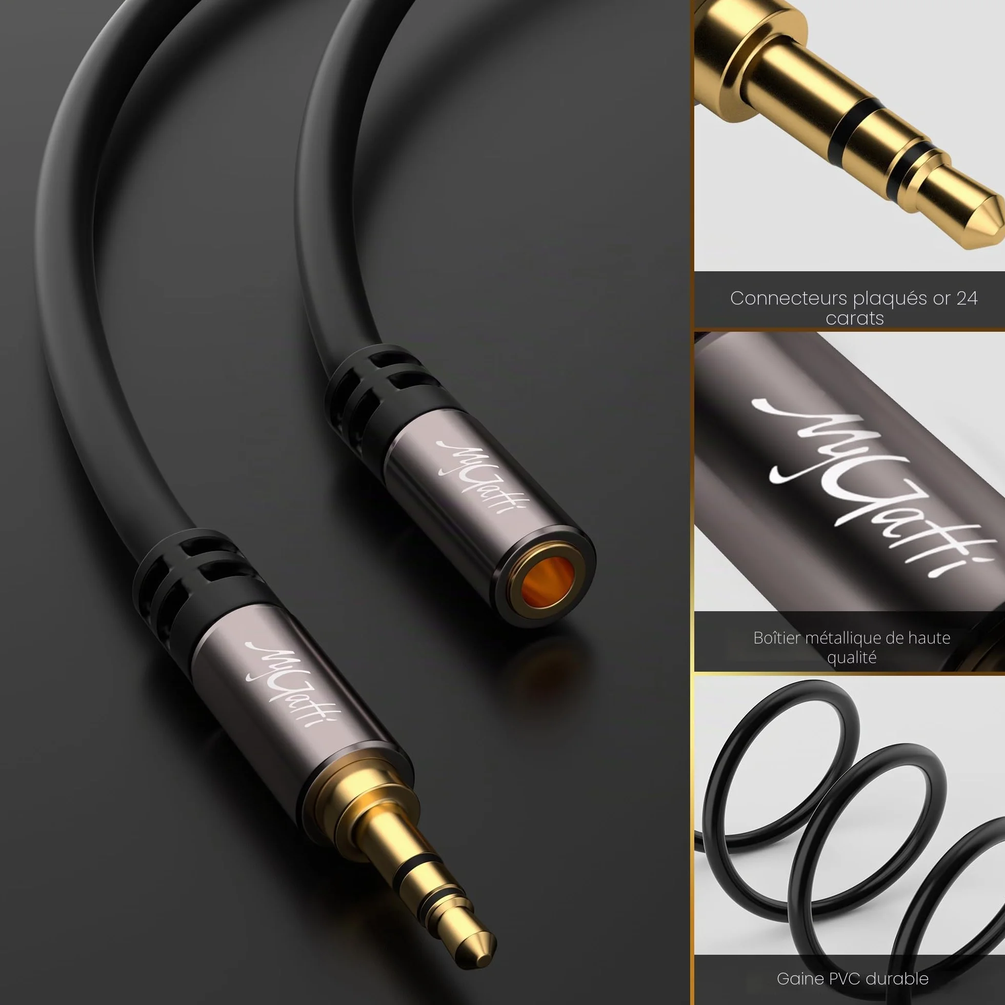 5m Câble d'extension stéréo jack 3,5 mm, rallonge audio mâle vers femelle, câble d'extension pour casque, noyau OFC, câble noir (avec 5 serre-câbles)