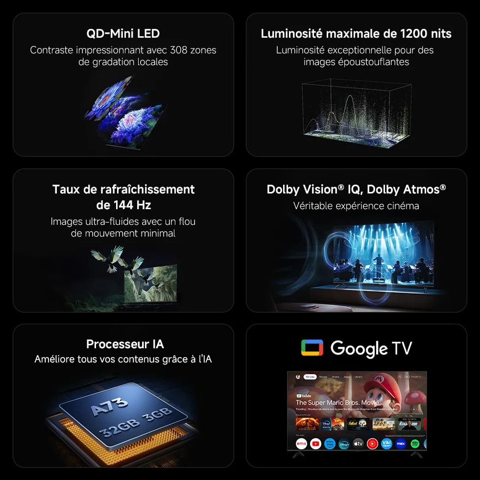 XIAOMI TV S Mini 55 2025 QLED 55 cali Mini LED Dolby Vision Atmos 144Hz 1200 nitów