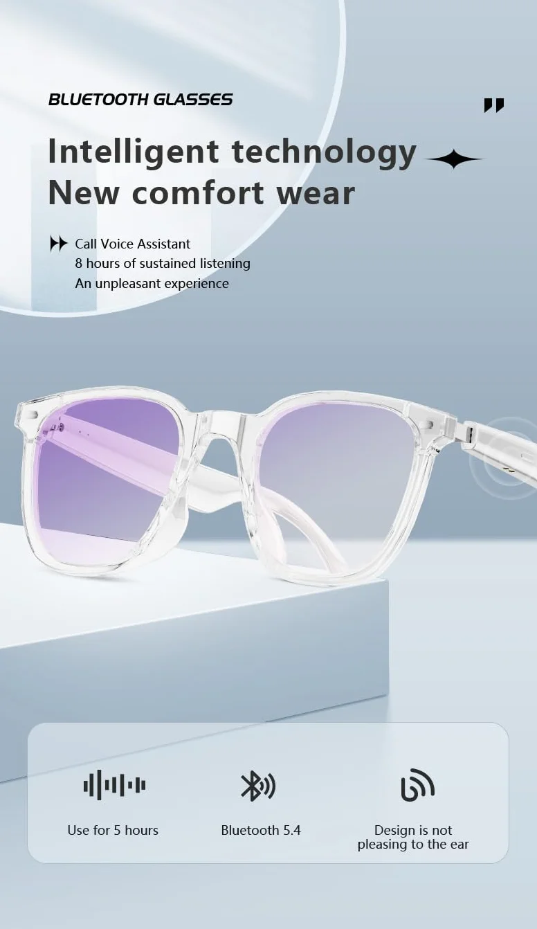 Lunettes Intelligentes avec Caméra 1080p 8 MP, Commande Vocale, Assistant IA, Reconnaissance d'Objets, pour Vlogging, Conférences et Enregistrement Vidéo (Violet)