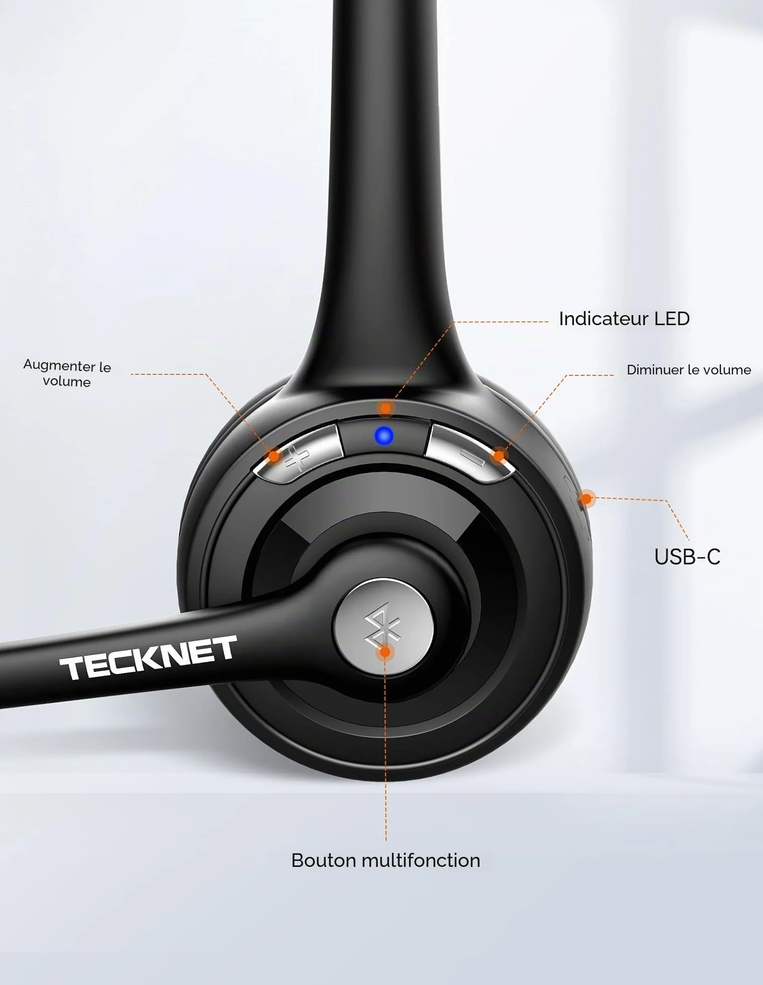 TECKNET Casque Bluetooth sans Fil avec Microphone Antibruit Mains Libres