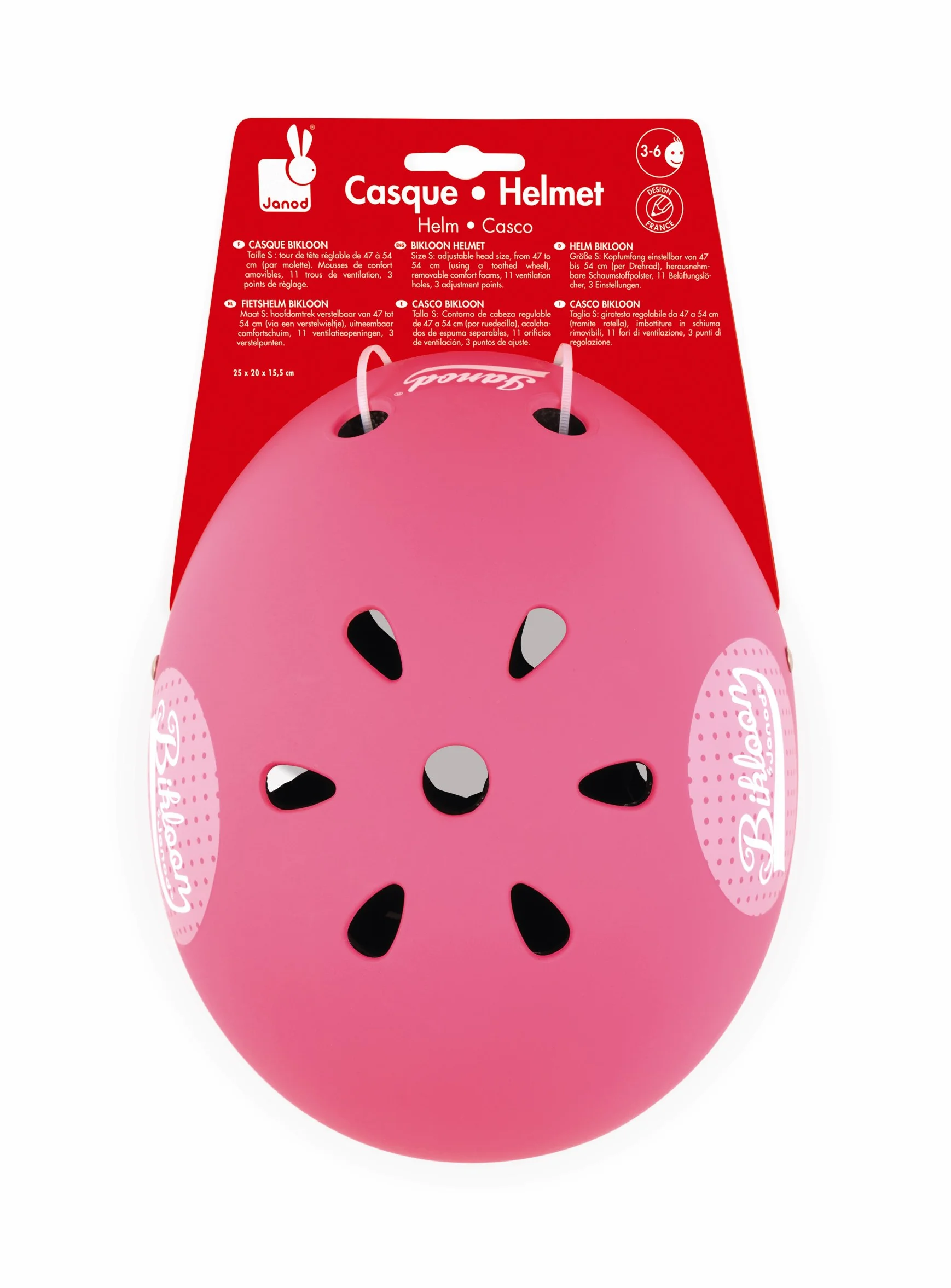 Janod Casque Vélo et Draisienne Enfant Rose à Pois Taille S Réglable 47-54 cm 11 Trous de Ventilation Dès 3 Ans