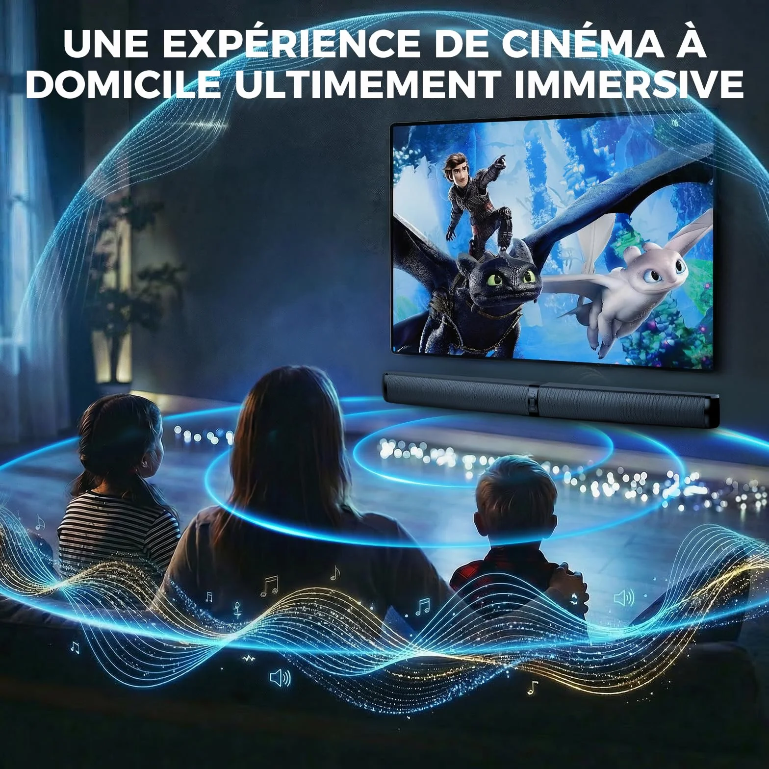 GarageRock Barre de Son TV 90W 2-en-1 Amovible Bluetooth 5.3 Arc Optique AUX Home Cinéma