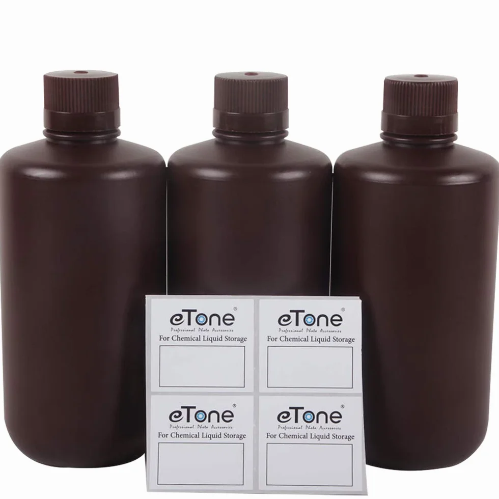 3 pièces 1L/1000 ml/35.2 oz processeur de Chambre Noire Chimique Liquide développeur Bouteilles de Stockage en Plastique pour 135 120 Film Photo négatif (3X 1L Brown Bottle)