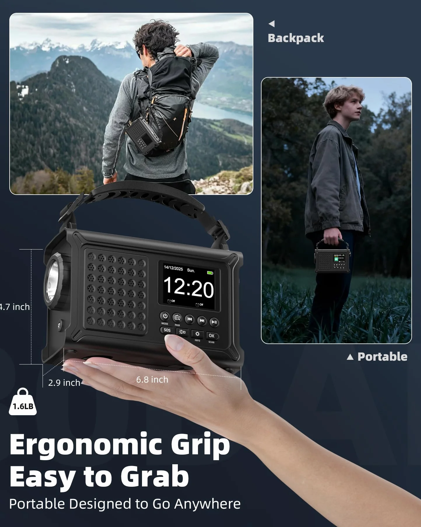 Radio à manivelle 12 000 mAh - Dab/Dab+/FM avec Bluetooth 5.0 - Radio d'urgence avec Panneau Solaire de 8500 mm² et manivelle de 650 mA - Radio Solaire Portable à Dynamo - Idéale comme Lampe de Poche