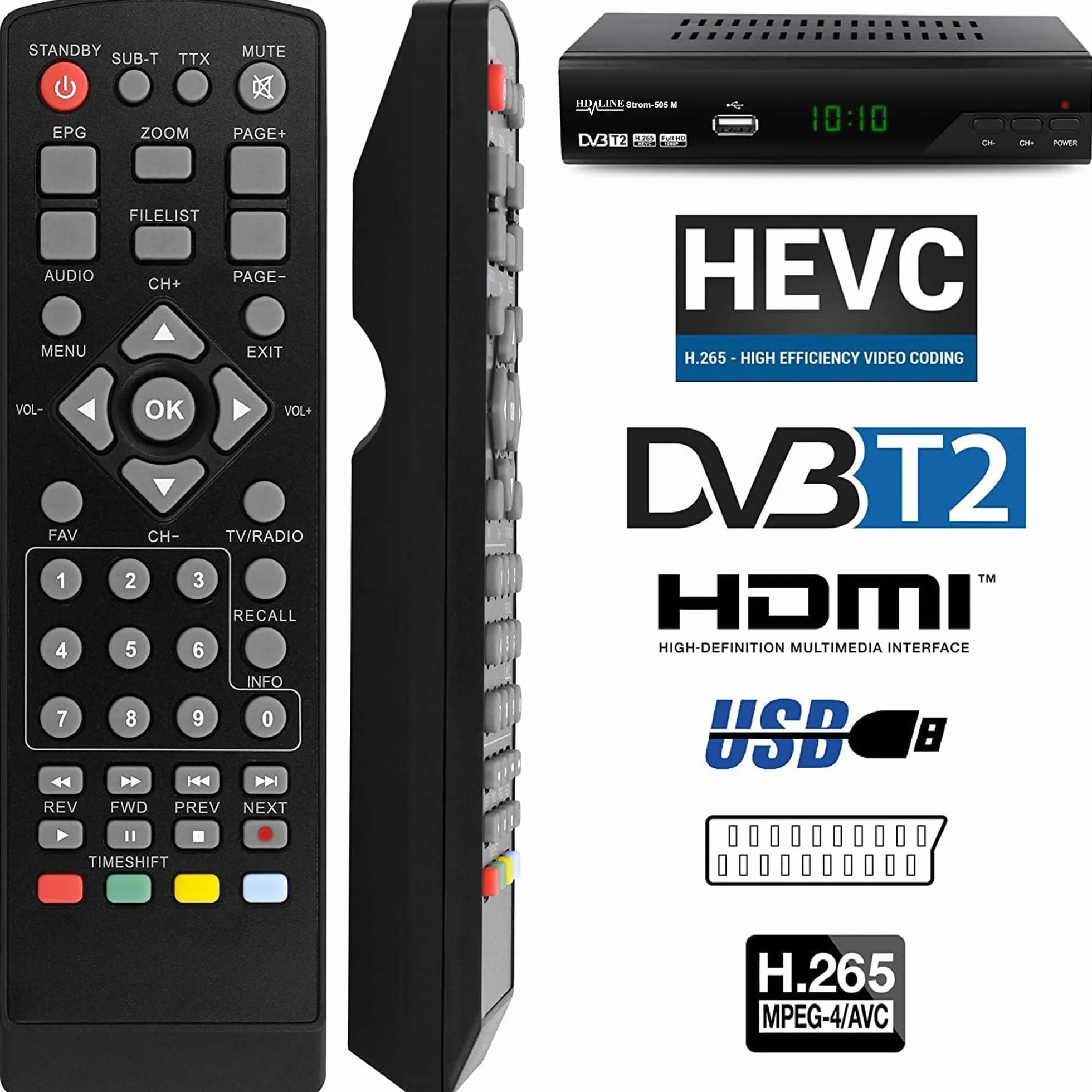Strom 505 Décodeur TNT HD pour TV, Récepteur TNT HD, Adaptateur TNT, Tuner TNT, HDMI, Noir