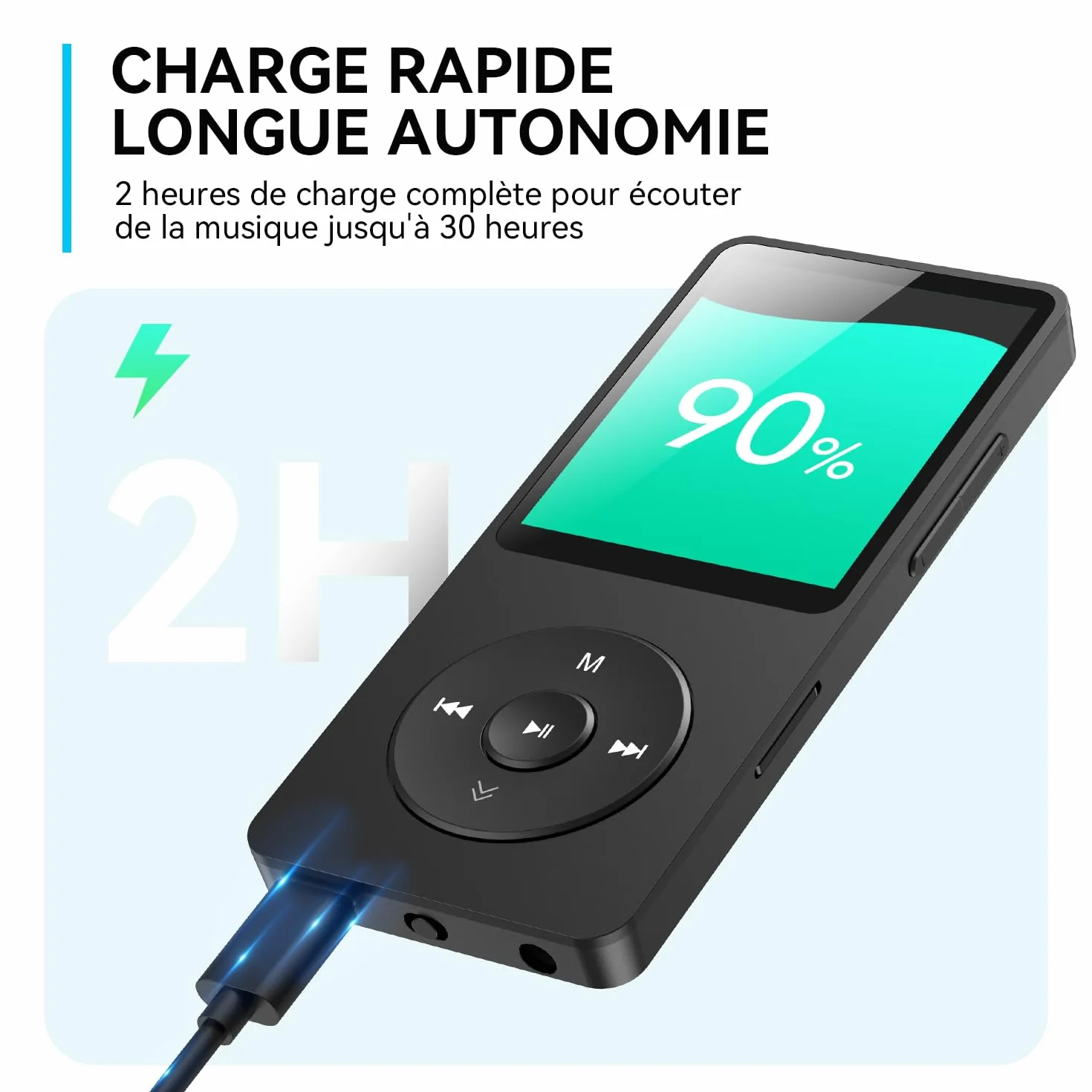AGPTEK Lecteur MP3 Bluetooth 5.3 32Go HiFi sans Perte 70H Autonomie Baladeur Portable Radio FM Enregistrement
