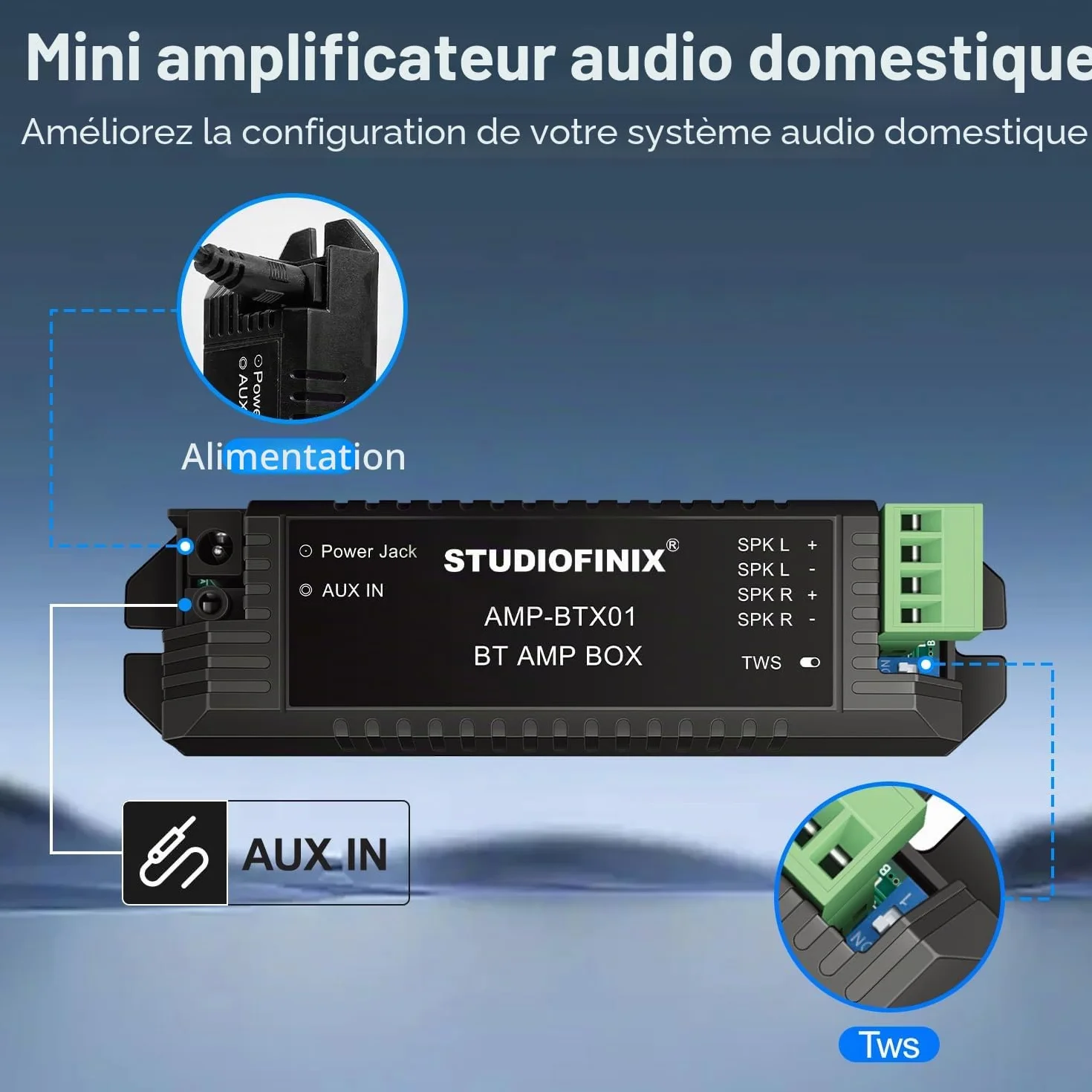 STUDIOFINIX Haut-parleur Bluetooth 6,5" 320 W 2 voies murale pour la maison, la salle de bain, la cuisine, le bureau avec son plein gamme