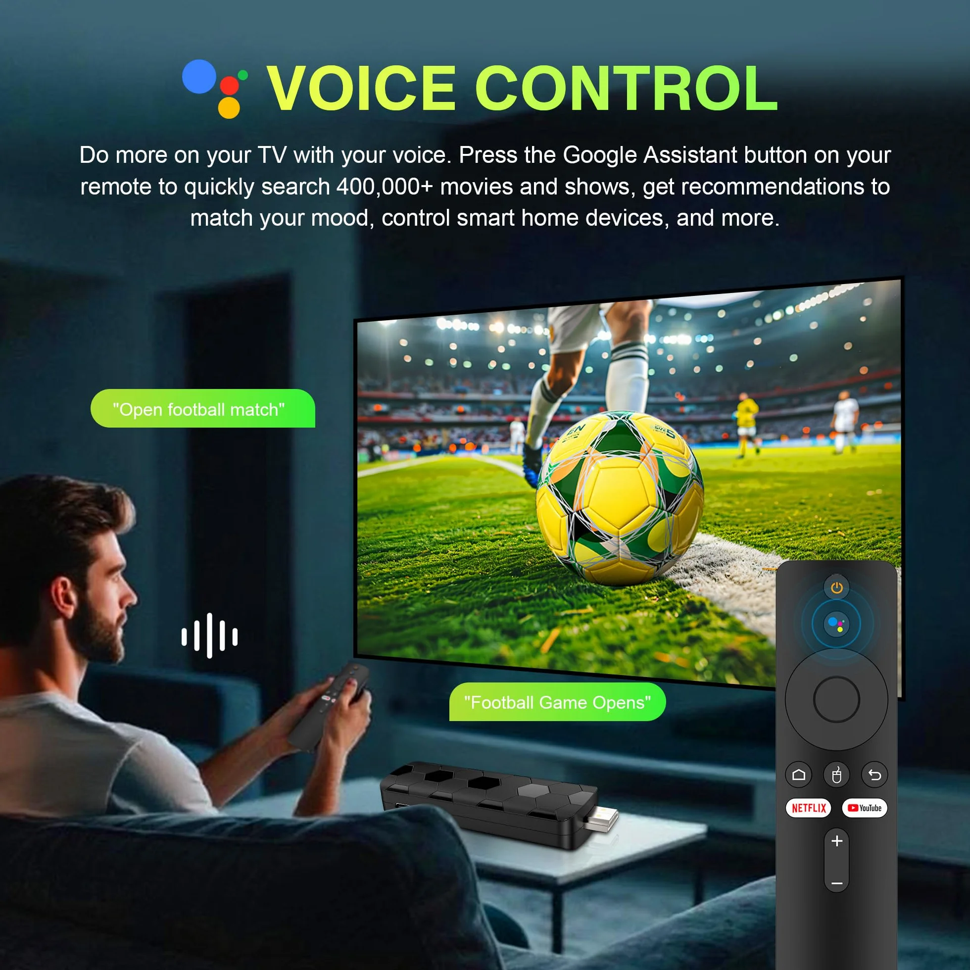 Android TV Stick 14.0, 2 Go RAM + 16 Go ROM, Puce RK3518, WiFi Double Bande 2,4G/5,8G, BT5.4, HDMI 2.0, 8K HD, Noir