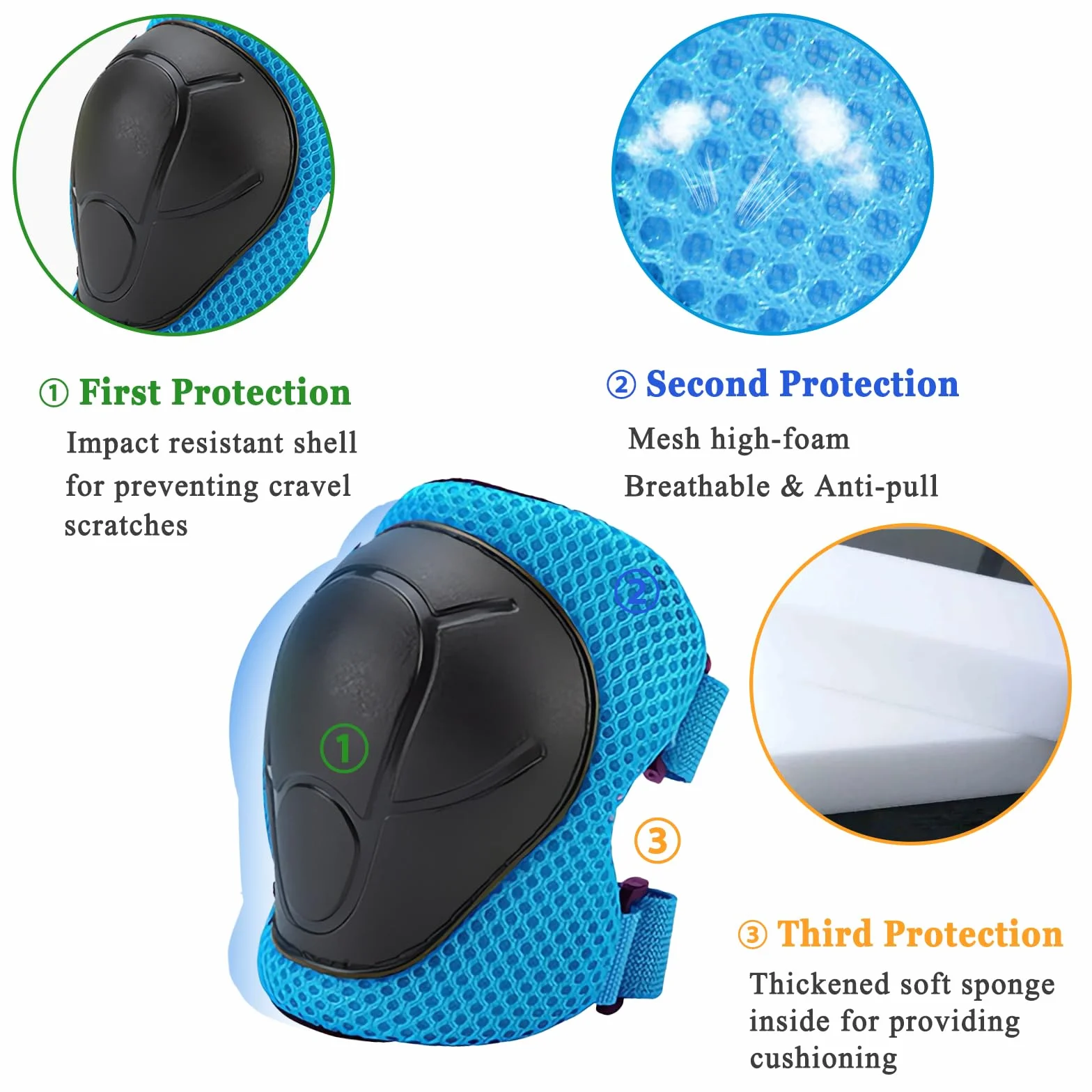 Kit de Protection pour Patins à roulettes, 6 Pièces Genouillères Coudières Protège-Poignets Réglables