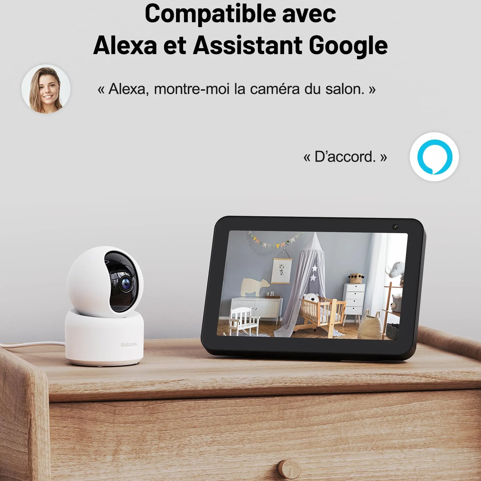 GALAYOU 2K(3MP) Camera Surveillance WiFi Intérieure - Caméra Interieur Maison 360°, Détection Humaine AI, Suivi Intelligent pour Bebe/Chien/Chat/Animaux, Alerte Instantanée G2 (Lot de 2)