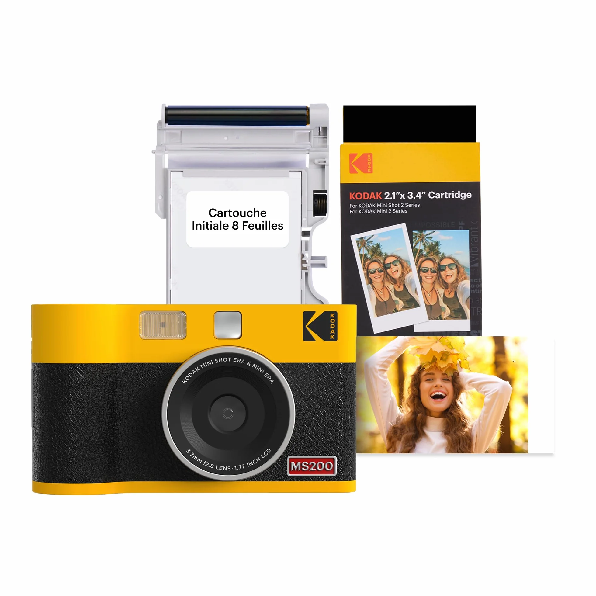 KODAK Mini Shot 2 Era 4PASS 2-in-1 Appareil Photo Instantané et Imprimante Photo Portable (5,3x8,6cm) (Appareil Photo + Paquet avec 38 Feuilles, Jaune)