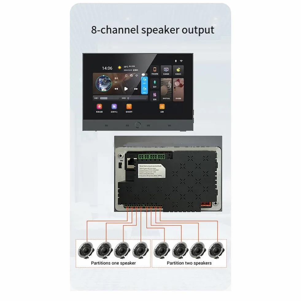 Tuya Système de Musique Smart Home 7 Pouces Android 11 Panneau de Contrôle Amplificateur Mural Système Home-Cinéma Mini Audio Système de Musique de Fond Smart Home TUYA