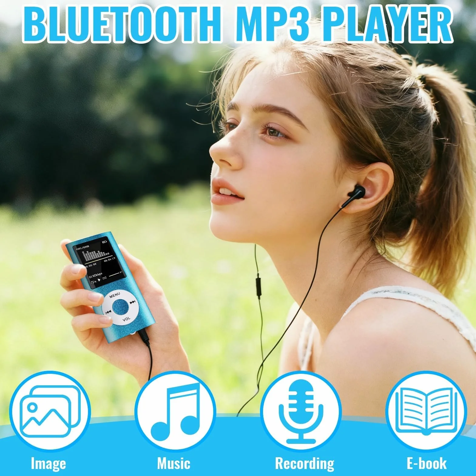 Lecteur de Musique HiFi Portable sans Perte MP3/MP4 avec 1.8 Pouces Écran LCD et Lecteur de Carte Mémoire, 32GB, Bleu