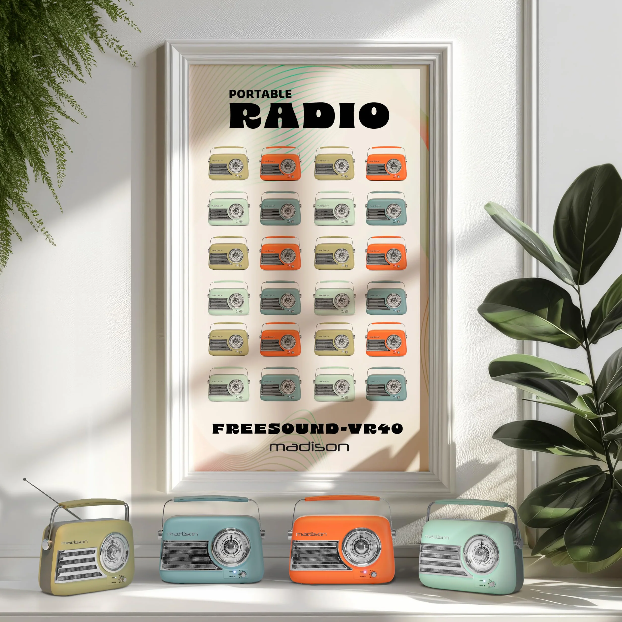 Madison - FREESOUND-VR40GR-MAT - Radio Vintage 30W sur Batterie Longue autonomie - Bluetooth, USB & FM - Vert pâle Mat - Vintage, Nostalgie, rétro