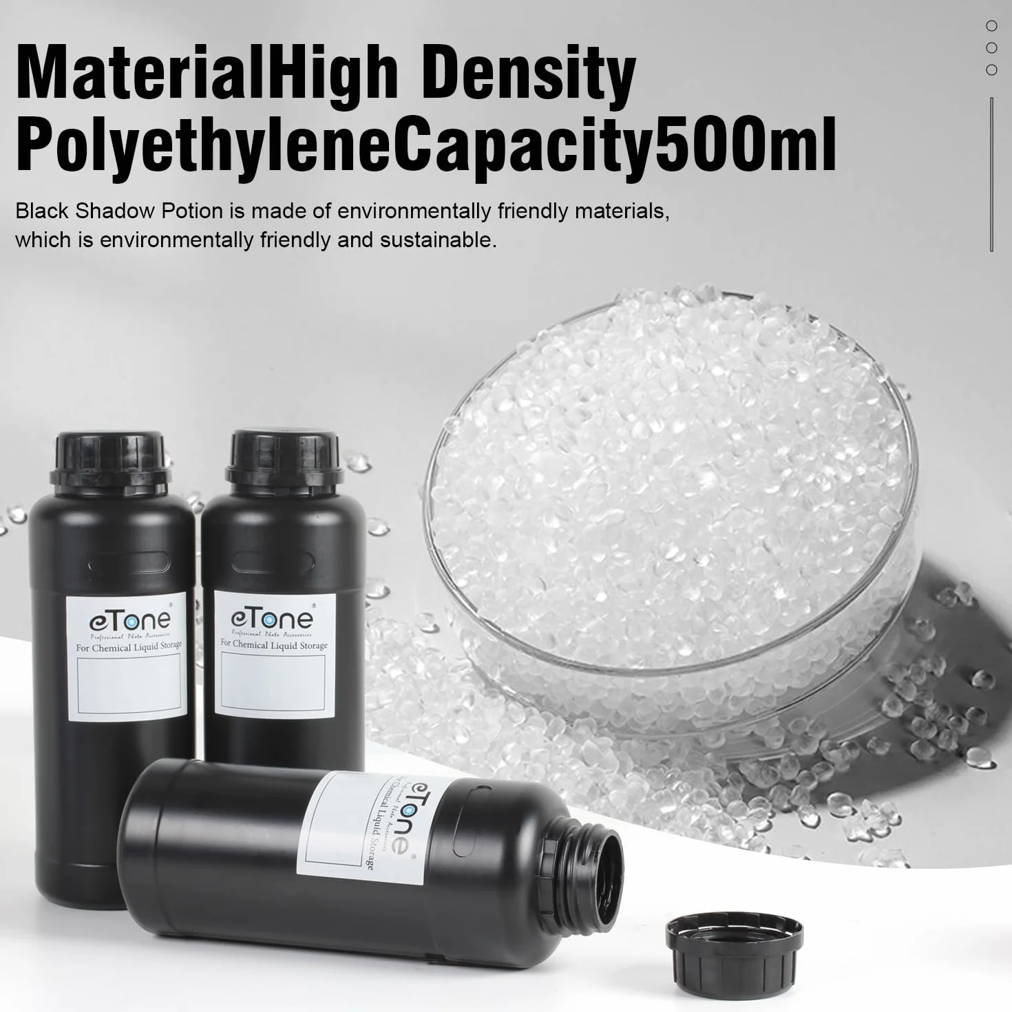 3X 500ml Bouteille en Plastique de Stockage de Produits Chimique de Laboratoire Chambre Noire pour développement de Films. (3X Noir)
