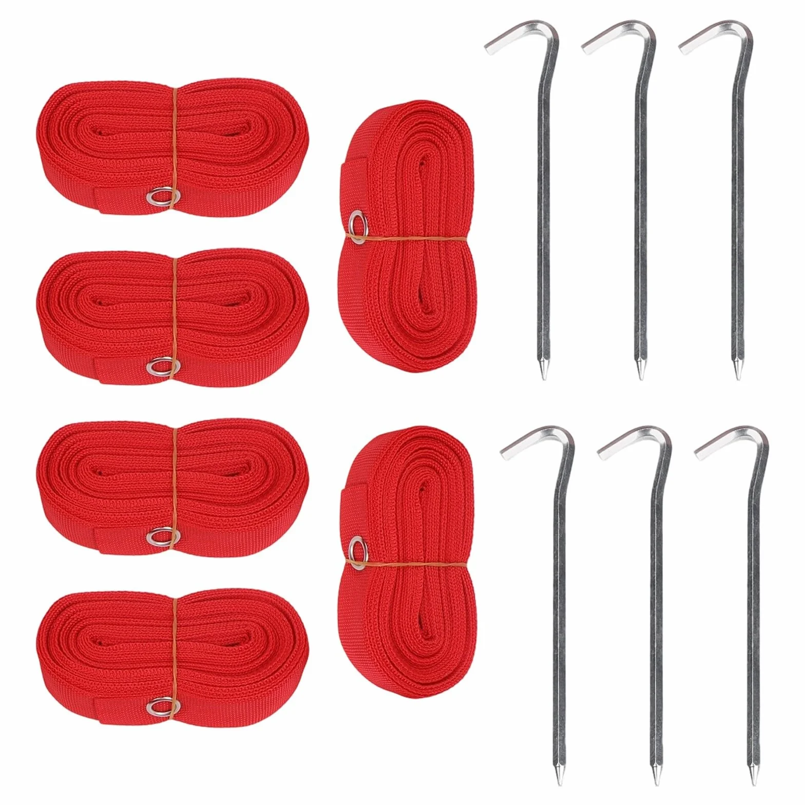 Lot 6 bandes délimitation terrain nylon 8x16 m piquets cordes rouges 2,5 cm large jeux plein air