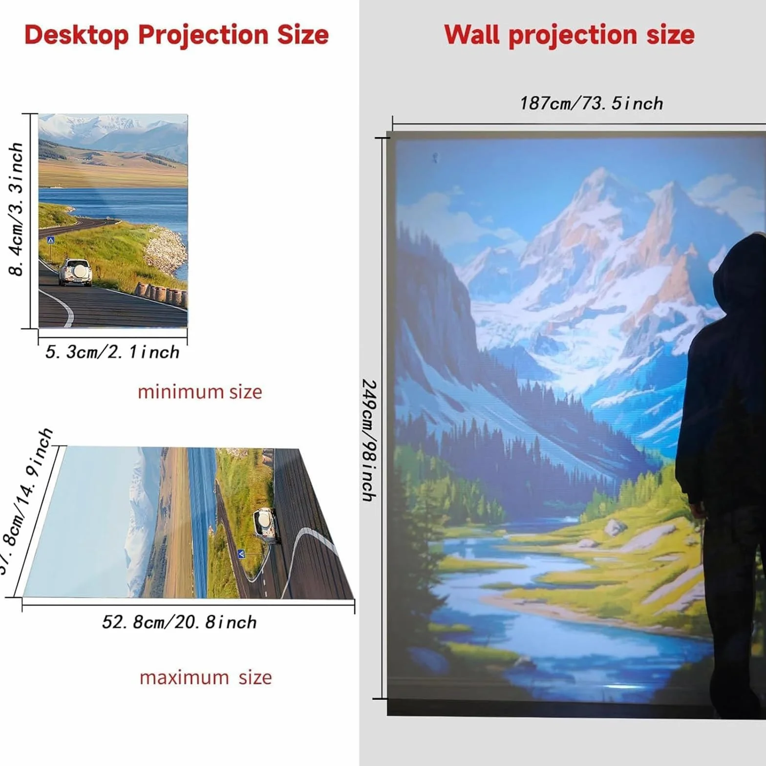 Projecteur de Dessin Intelligent Portable avec Support, pour Bureau/Toile/Mur, USB/Smartphone, Télécommande, Blanc 1.95m
