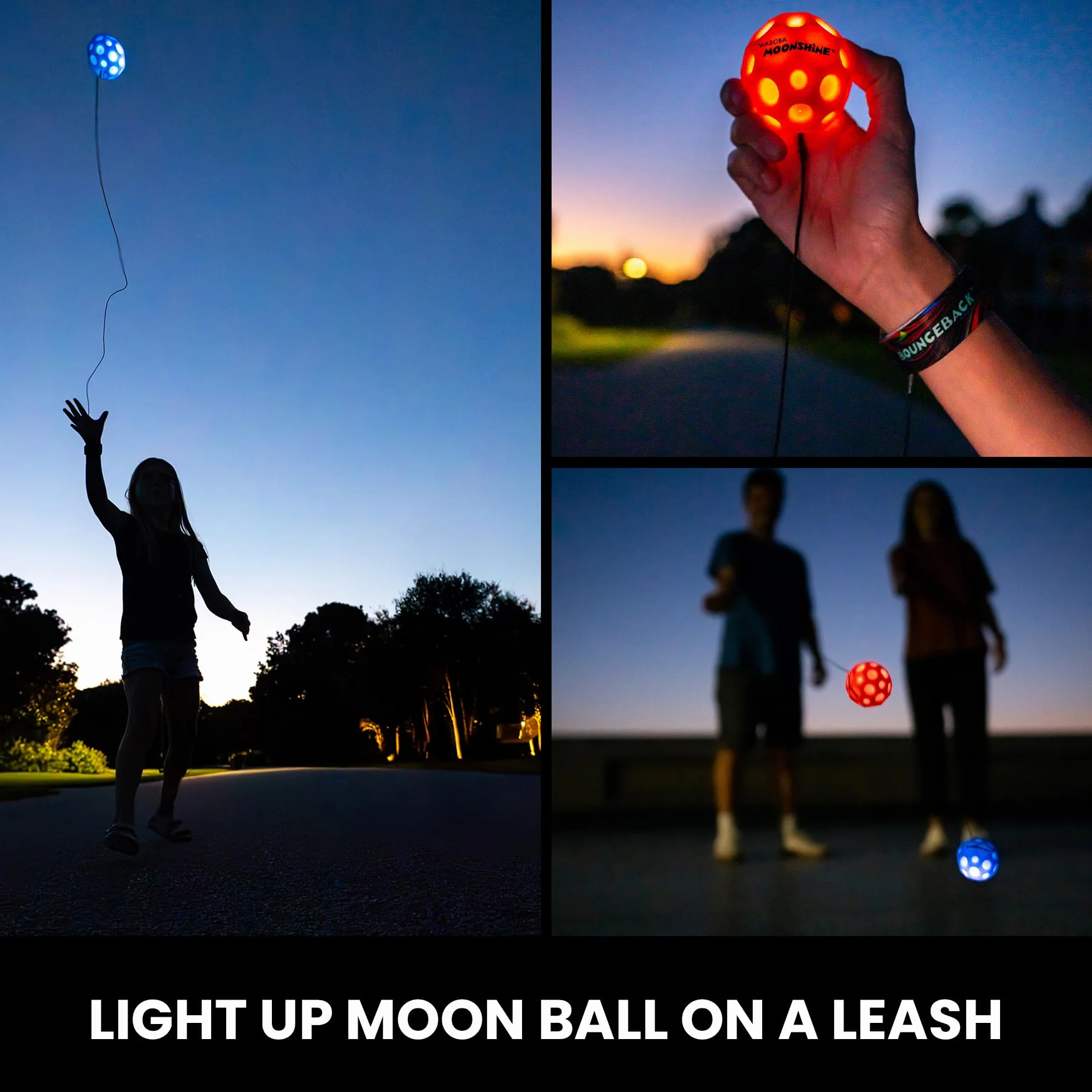 Waboba Boule de Lune LED rebondissante avec dragonne – Boule lumineuse à rebond élevé pour enfants et adultes