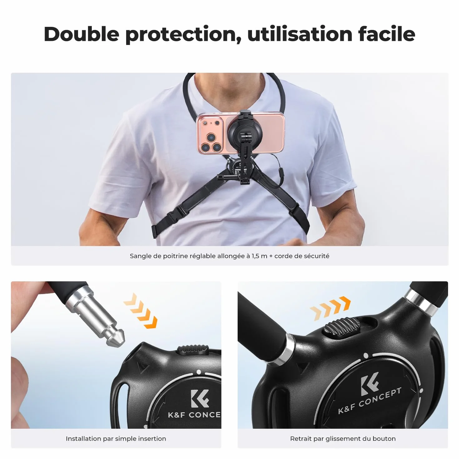 K&F CONCEPT 2 en 1 Support pour Cou Téléphone Portable Magnétique+Clip, POV/Vlog Porte Telephone Cou Compatible avec Les Téléphones Portables Magnétique iPhone 17 16 15 14 13 12 Series Android