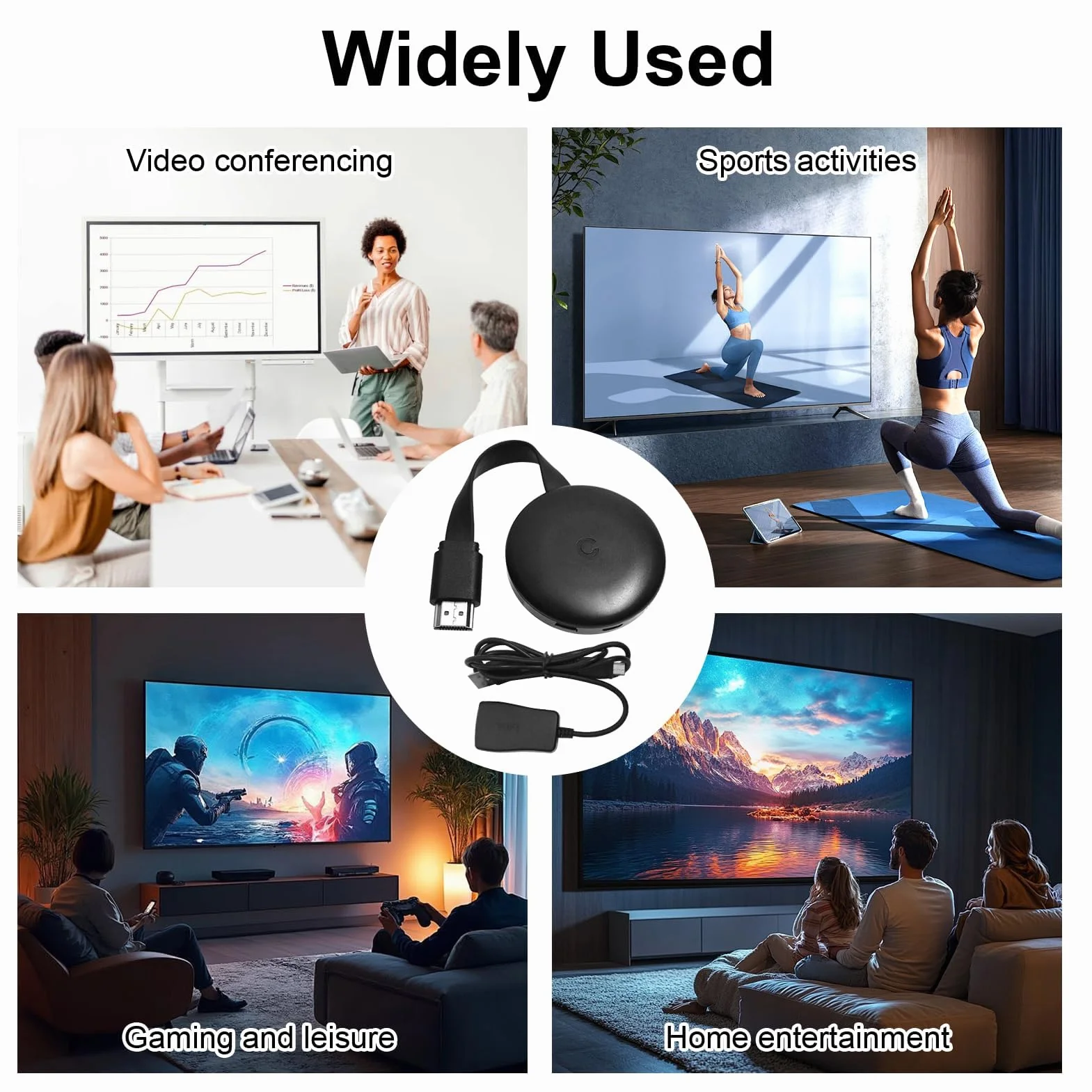 Dongle HDMI sans fil, 1080p, adaptateur d'affichage sans fil HDMI, clé Bluetooth pour ChromecasttMiracast/Airplay/iOS/Android/Mac/Windows/PC Moniteur TV Stick Screen Mirroring