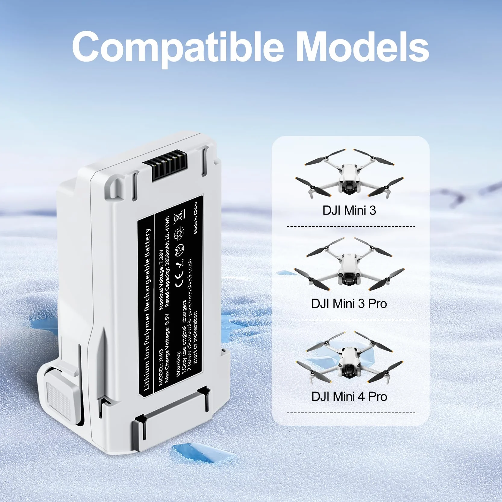 Mini 3 Series Batterie 1 pièce 7.38V 3850mAh Batterie de vol Intelligente (51 Minutes d'autonomie maximale) Entièrement Compatible avec Les Drones DJI Mini 4 Pro/3 Pro/3