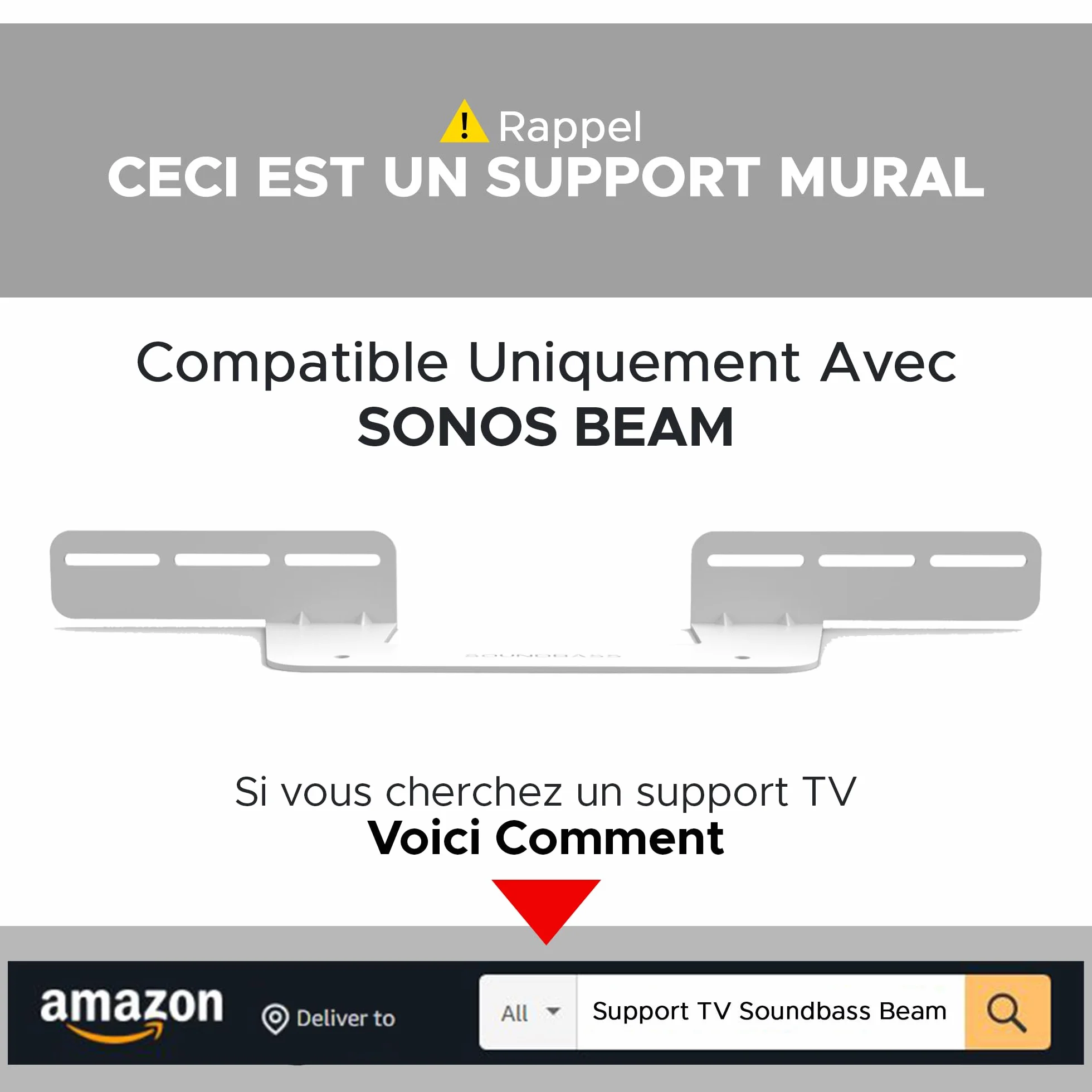 Sound bass Support de Barre de Son pour Sonos Beam Compatible avec la Barre de Son Sonos Beam générations 1 et 2 Comprenant Tout Le matériel de Montage nécessaire, Support de Montage, Blanc