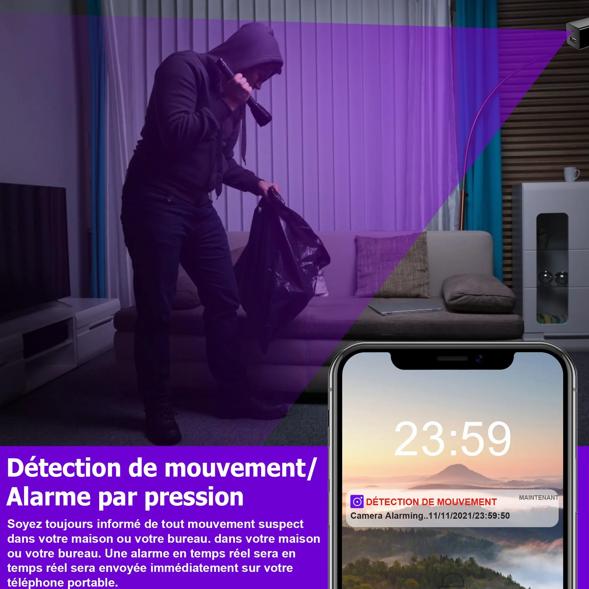 Camera Espion 1080P Camera Surveillance WiFi Mini Caméra Espion sans Fil Cameras Espion WiFi A Distance Discrete Micro Caméra Espion Spy Cam sans Fil Detecteur Mouvement