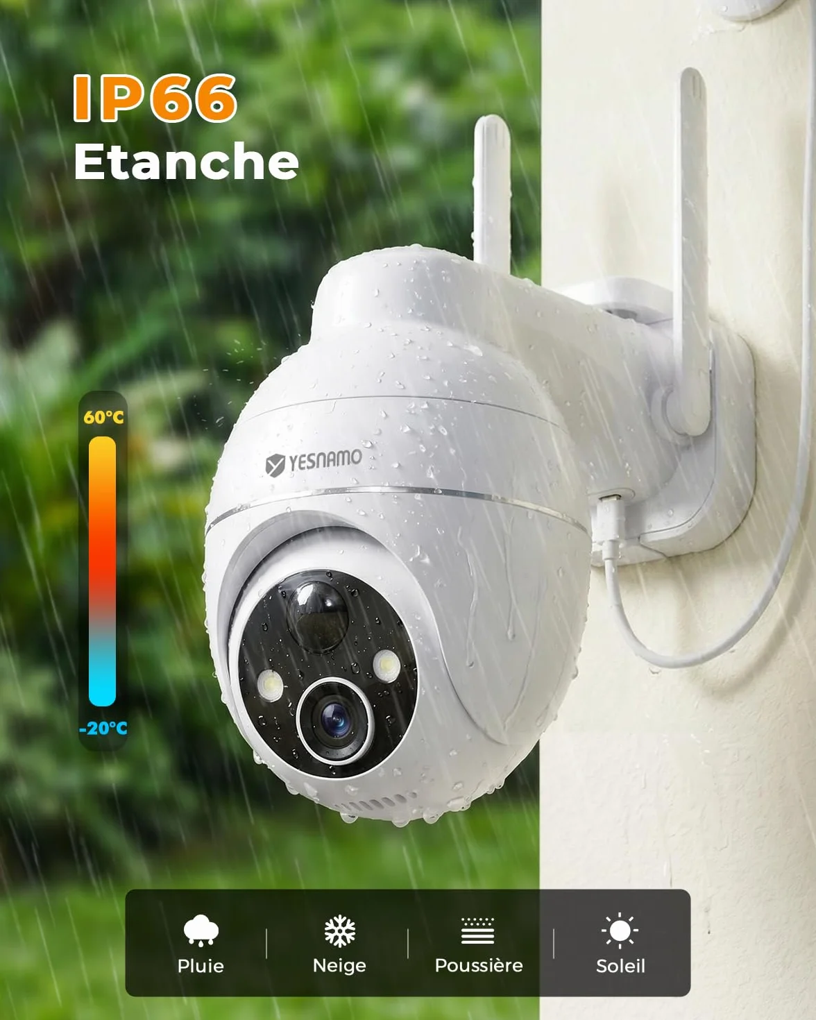 2K Camera Surveillance WiFi Exterieure sans Fil, Énergie Solaire et 360° PTZ, Caméra Solaire Batterie 2,4 G, Double Antenne Vision Nocturne Couleur, Détection PIR Audio Bidirectionnel Blanc
