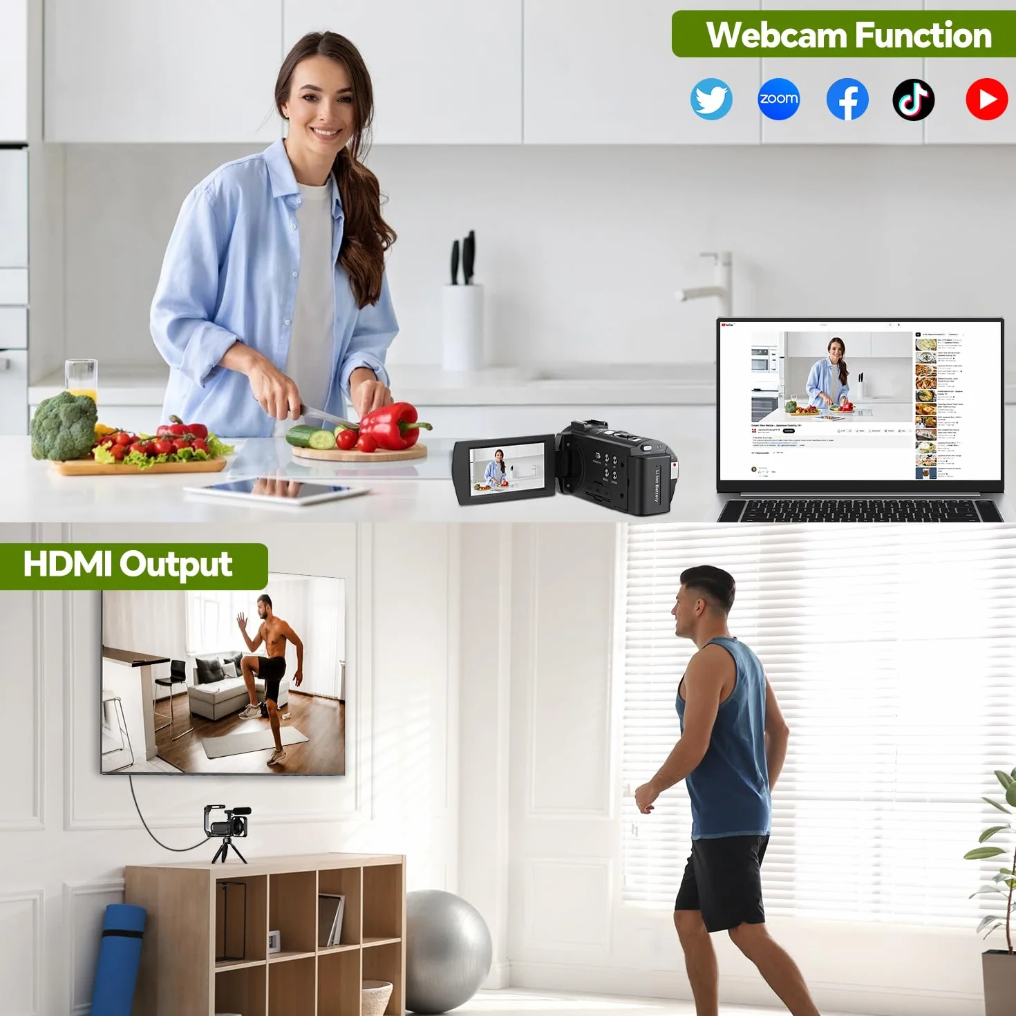 Caméra vidéo 5K 56MP WiFi Zoom 16X Écran tactile 3" IR Vision nocturne avec 2 piles, carte 64 Go, télécommande, microphone