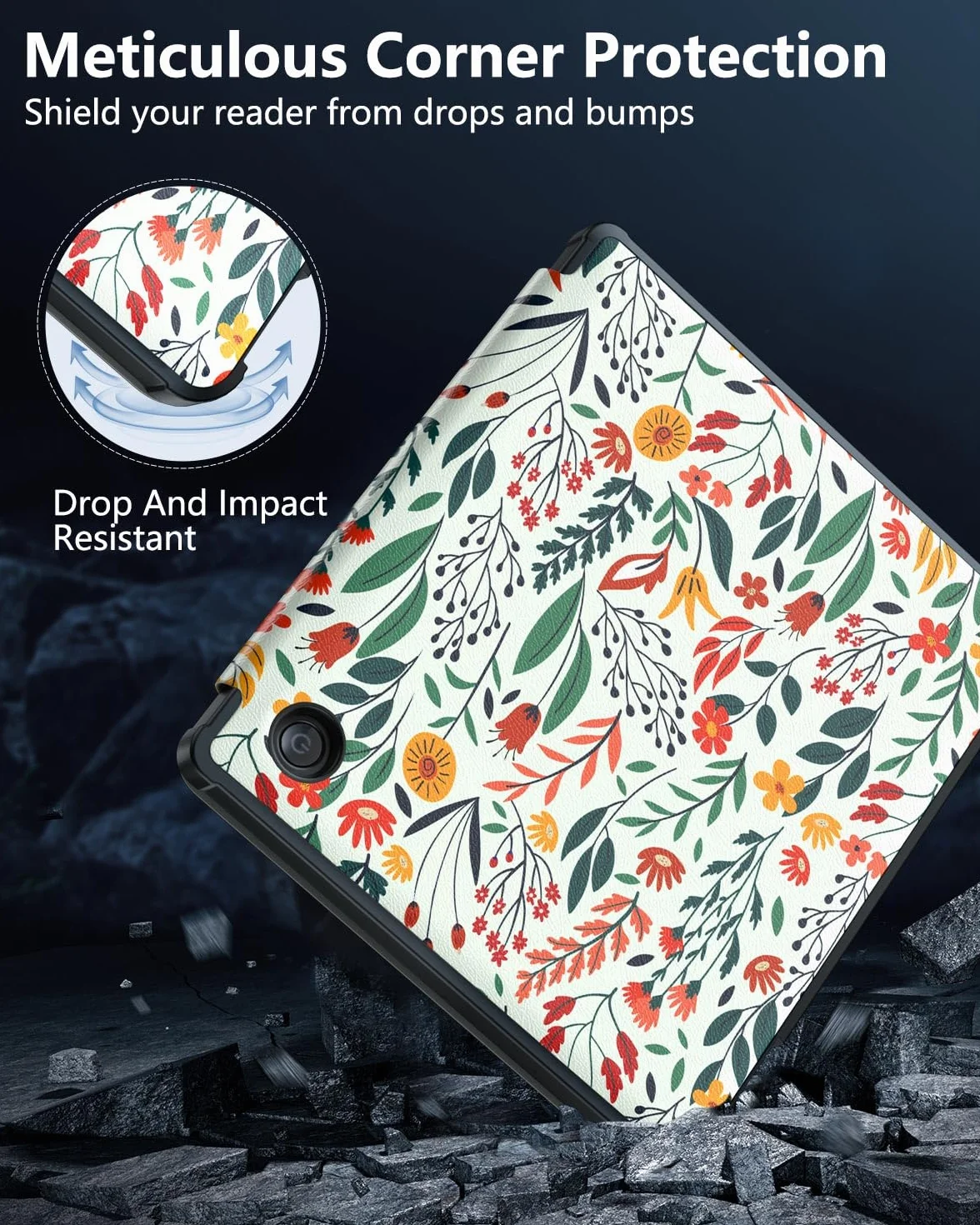 MoKo Coque pour Kobo Libra Colour 7 Pouces 2024, Étui de Protection Souple TPU Ultra-Mince et Léger Anti-Rayures avec Réveil/Sommeil Automatique pour Kobo Libra Colour Tablette 2024, Fleur