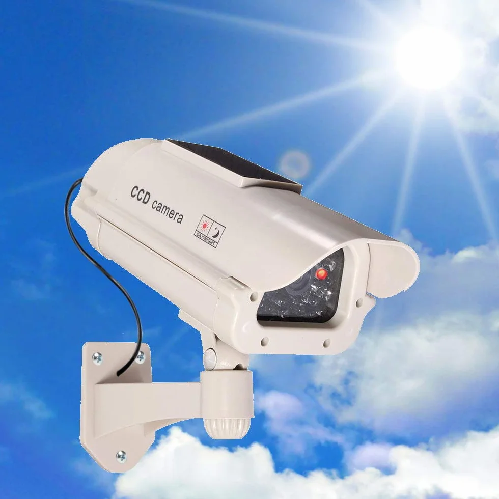 outdoor Lot de 2 grandes caméras factices solaires avec objectif avec lumière clignotante pour l'intérieur et l'extérieur - Étanche - Qualité supérieure