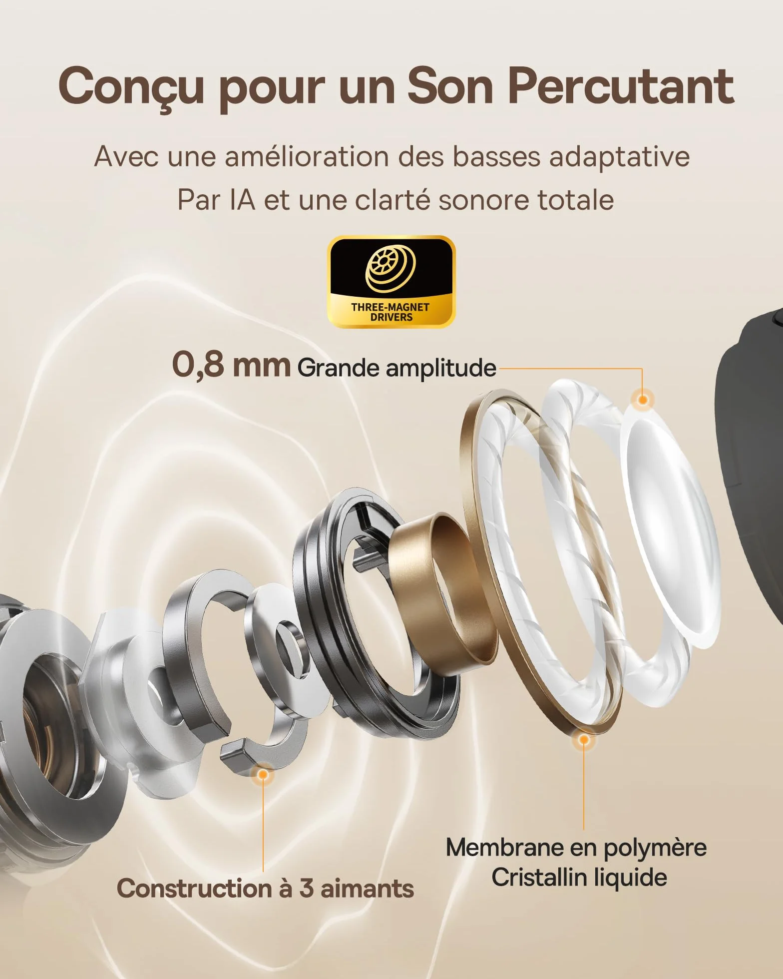 Baseus Bowie MC1 Casque Ouvert, Ecouteur Conduction Osseuse avec Son Impressionnant, Renforcement des Basses Adaptatif, Bluetooth 5.4, Réduction du Bruit Lors des Appels, IP57, Autonomie de 40h