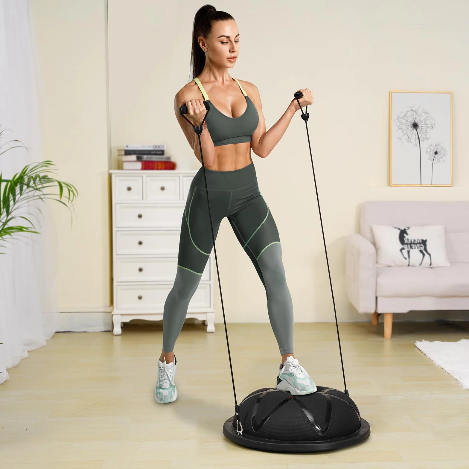 VEVOR Balle d'Équilibre Demi-ballon Fitness 66cm avec Pompe à Pied, Capacité 300 kg