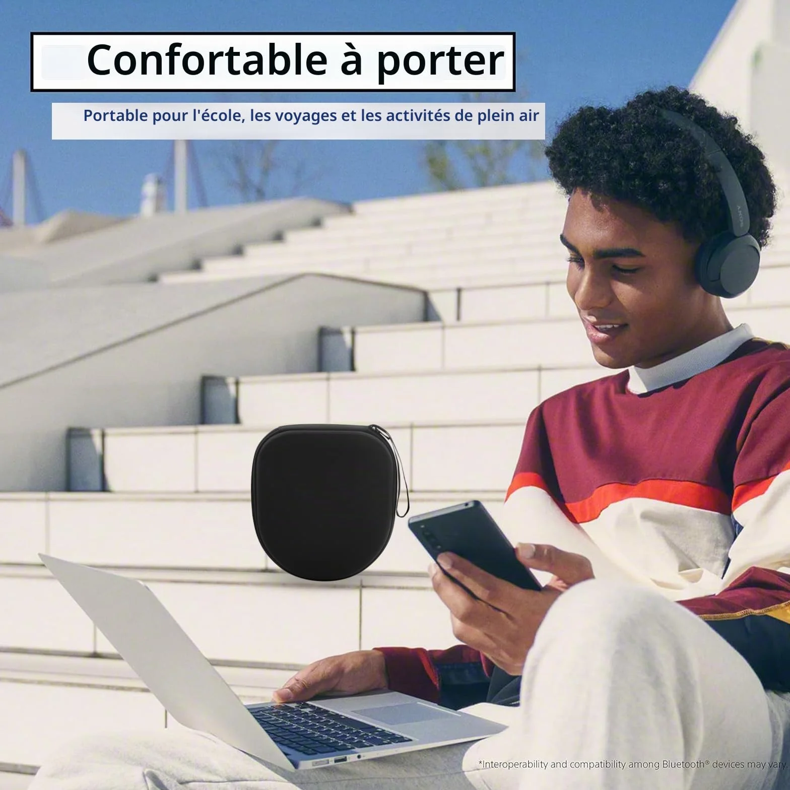 Étui de voyage compatible JBL Tune 510BT 520BT 500 720 BT 770 NC 760 NC Sony WH-CH520 WH-CH720N, casque sans fil réduction du bruit (noir)